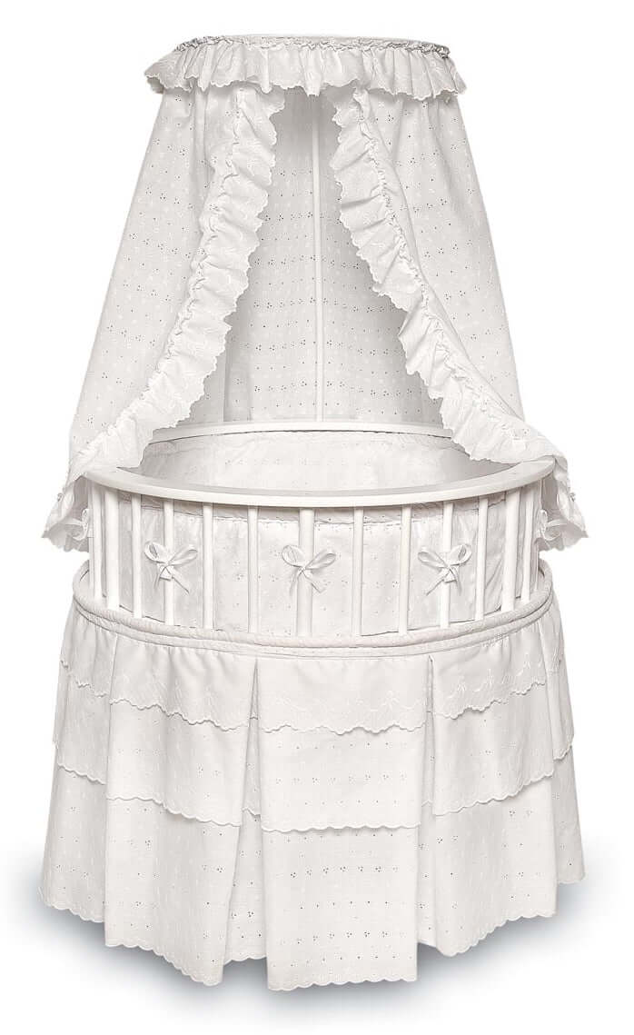 Elegance Round Baby Bassinet with Canopy - Front View of Elegance Round Baby Bassinet with Canopy White