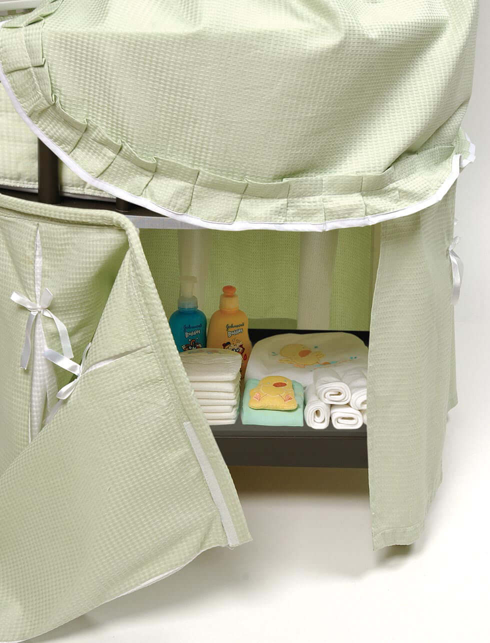 Elegance Round Baby Bassinet with Canopy - Zoomed Side View of Storage of Elegance Round Baby Bassinet with Canopy Black
