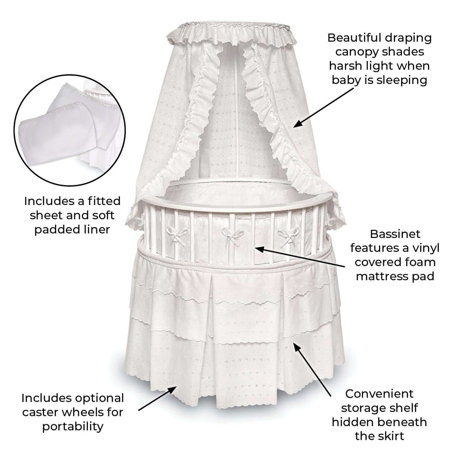 Elegance Round Baby Bassinet with Canopy - Feature Image of Elegance Round Baby Bassinet with Canopy White