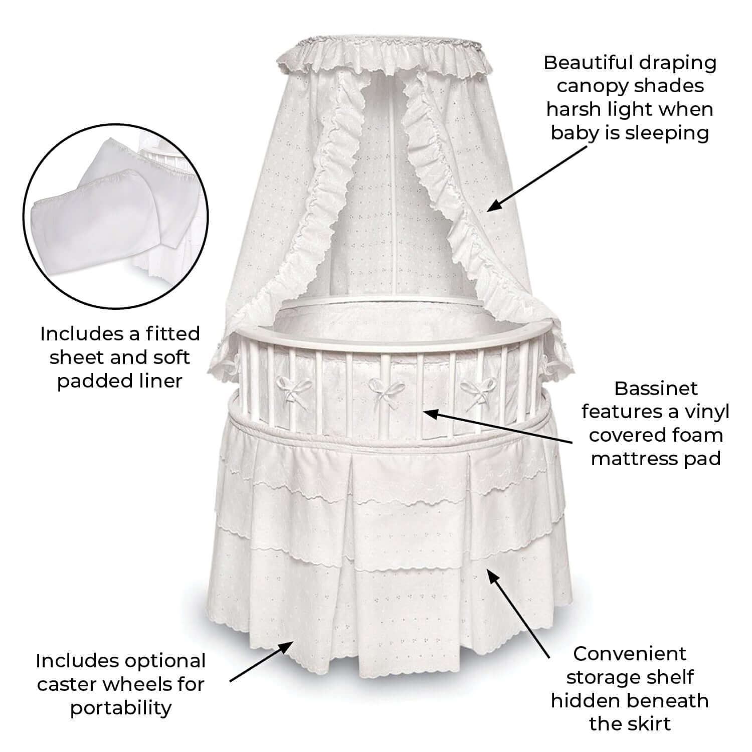 Elegance Round Baby Bassinet with Canopy - Feature Image of Elegance Round Baby Bassinet with Canopy White