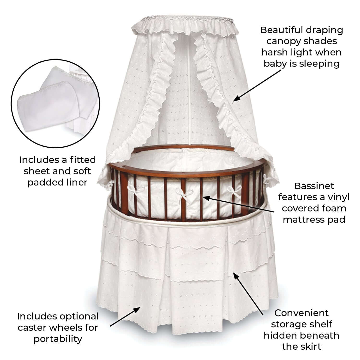 Elegance Round Baby Bassinet with Canopy - Feature Image of Elegance Round Baby Bassinet with Canopy Cherry