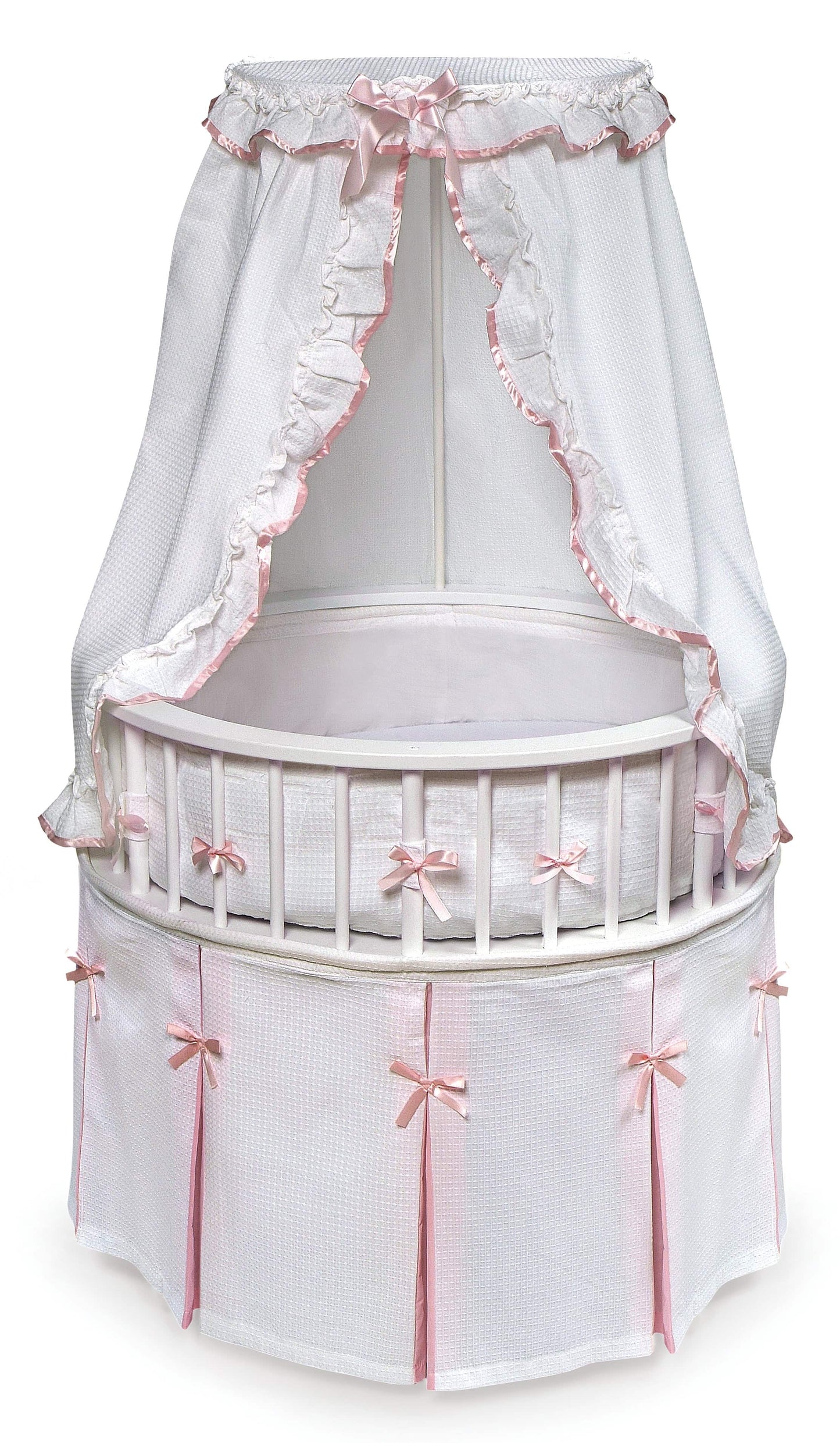 Elegance Round Baby Bassinet with Canopy - Front View of Elegance Round Baby Bassinet with Canopy Pink
