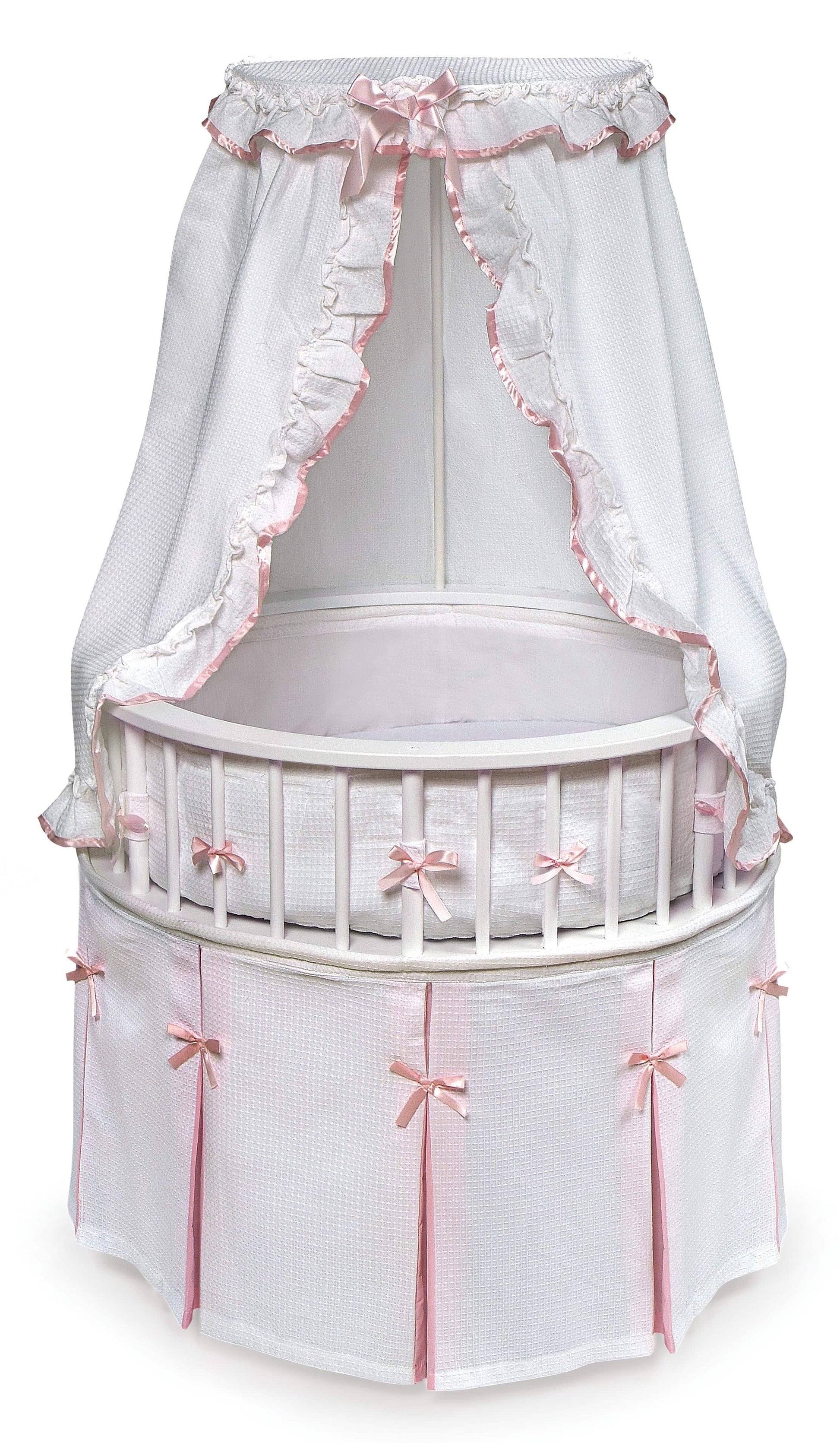 Elegance Round Baby Bassinet with Canopy - Front View of Elegance Round Baby Bassinet with Canopy Pink