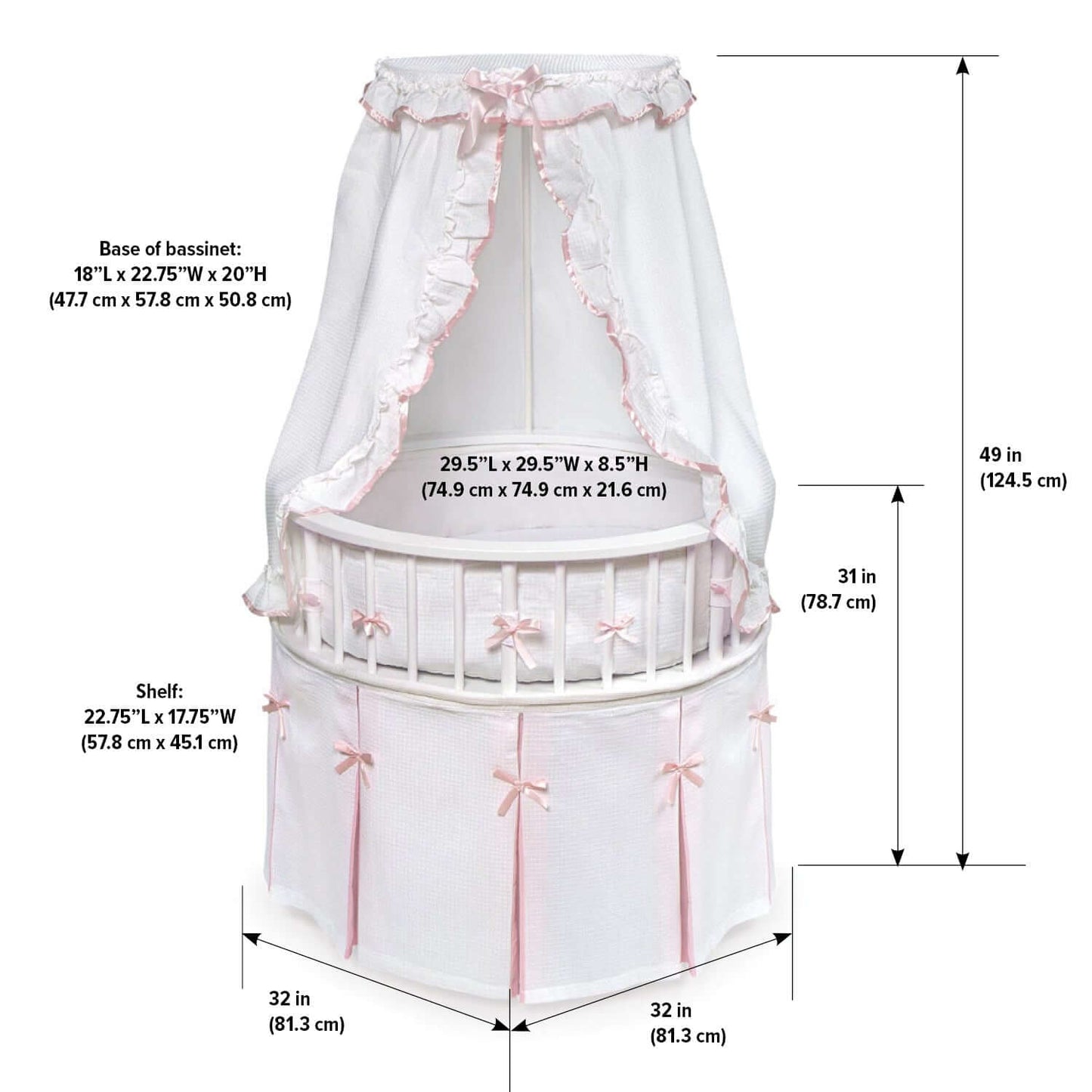 Elegance Round Baby Bassinet with Canopy - Lifestyle Image of Elegance Round Baby Bassinet with Canopy Pink