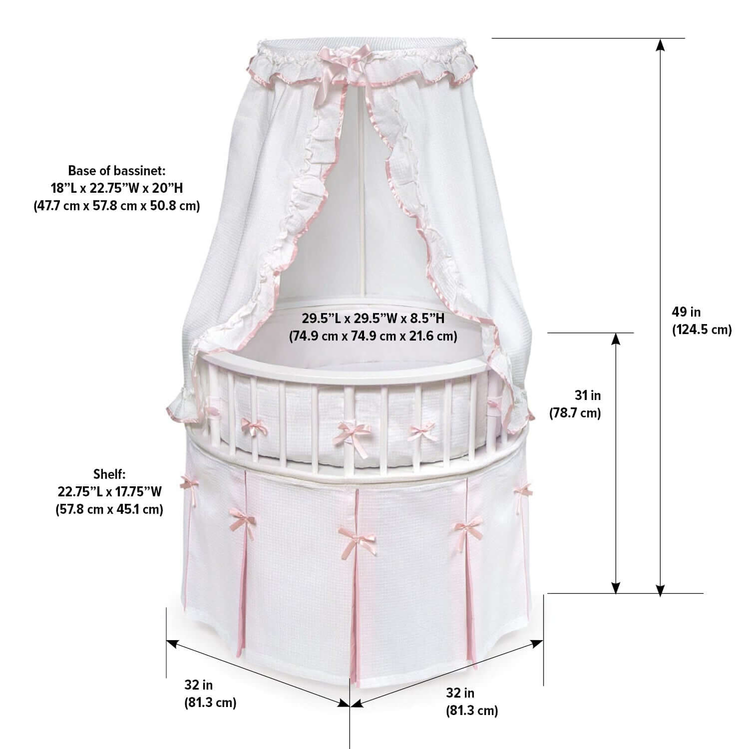 Elegance Round Baby Bassinet with Canopy - Lifestyle Image of Elegance Round Baby Bassinet with Canopy Pink