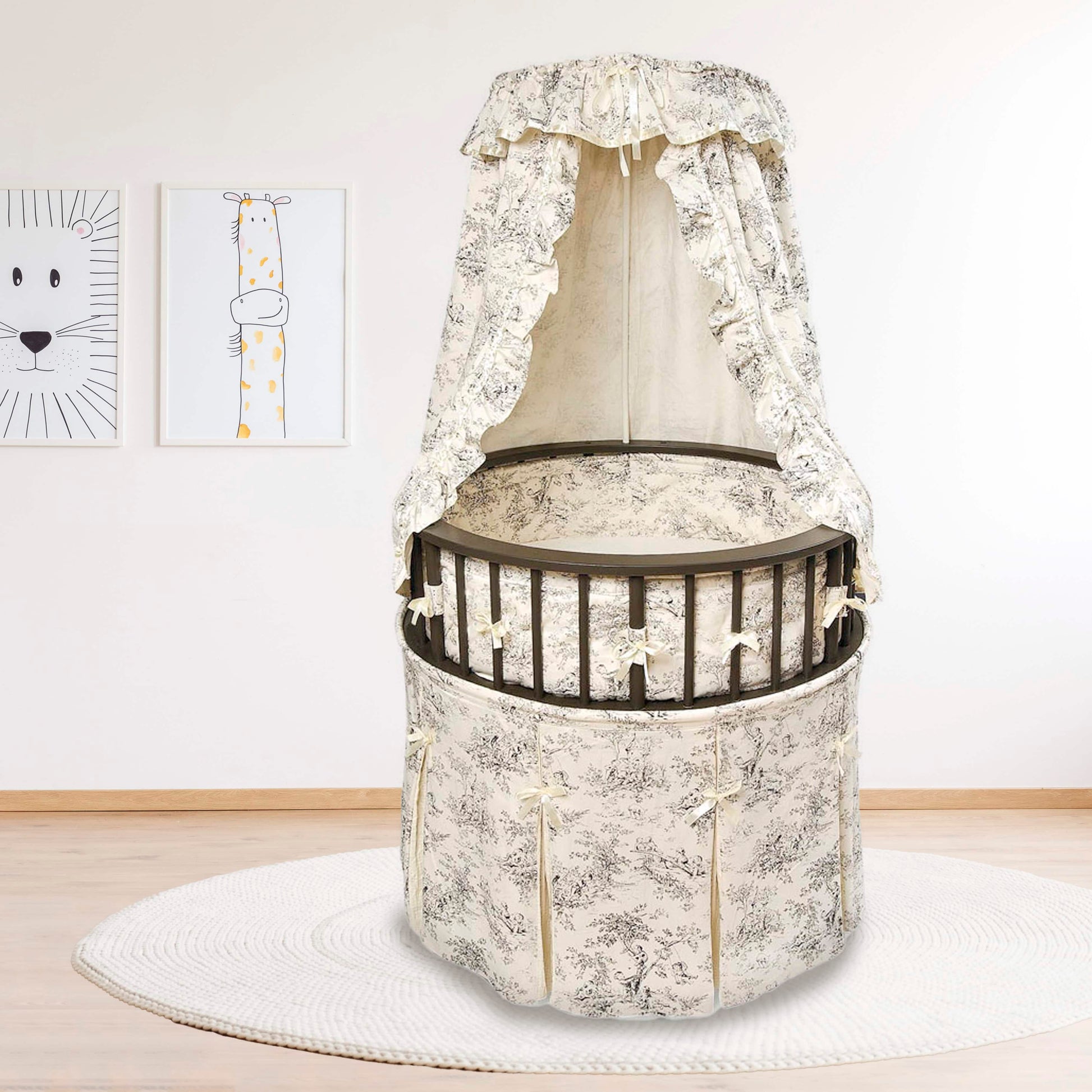 Elegance Round Baby Bassinet with Canopy - Lifestyle Image of Elegance Round Baby Bassinet with Canopy Black