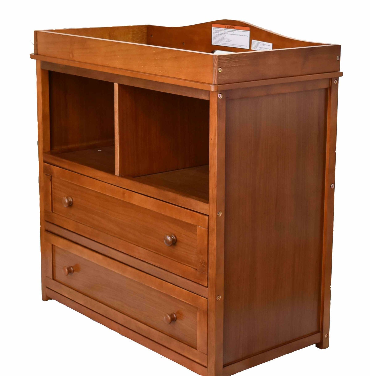 Leila 2 Drawer Changing Table - Inclined Side View of Leila 2 Drawer Changing Table Pecan