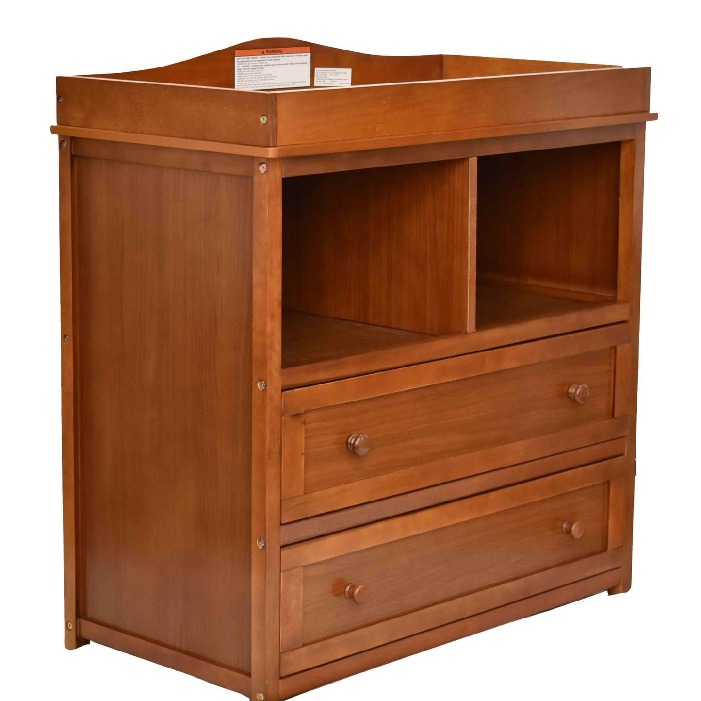 Leila 2 Drawer Changing Table - Inclined Side View of Leila 2 Drawer Changing Table Pecan