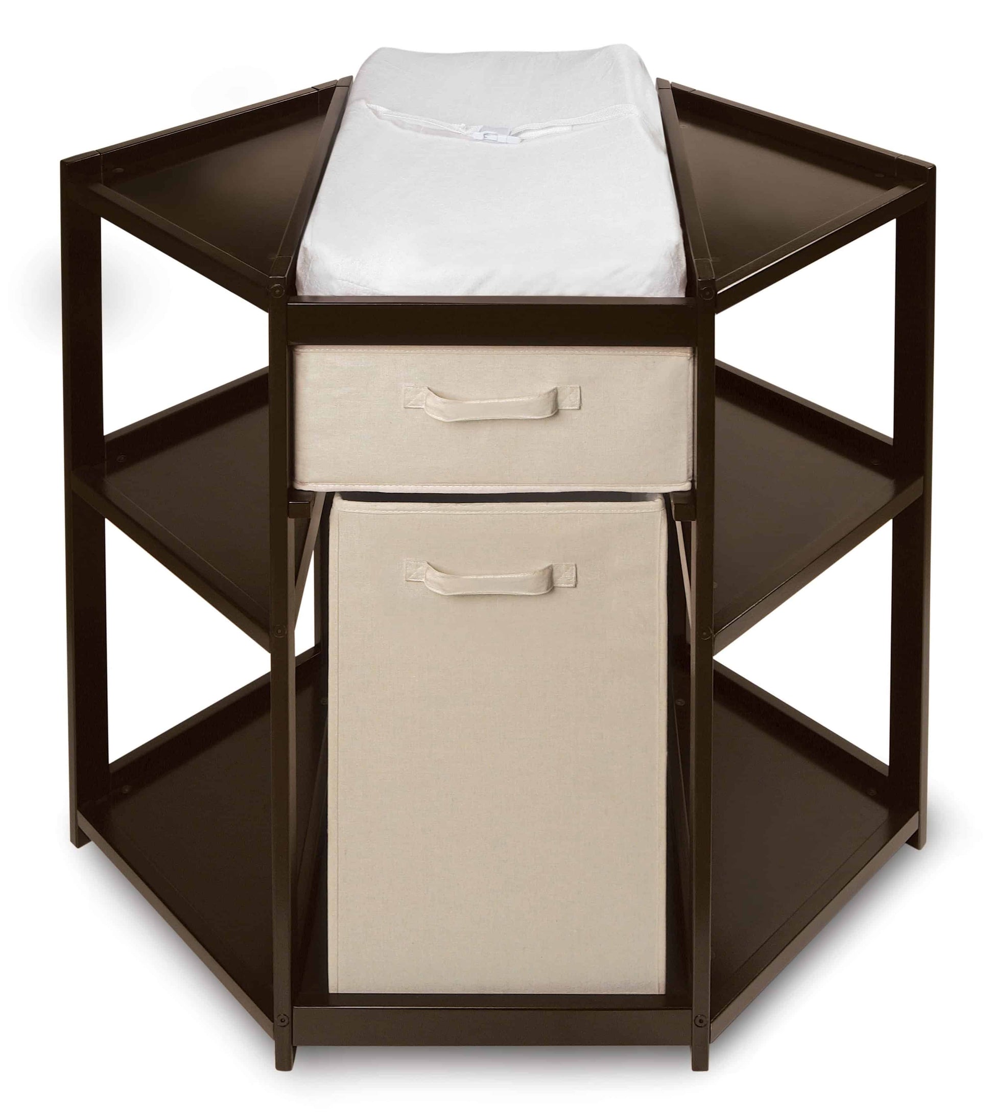 Diaper Corner Baby Changing Table with Hamper and Basket - Front View of Diaper Corner Baby Changing Table with Hamper and Basket Espresso
