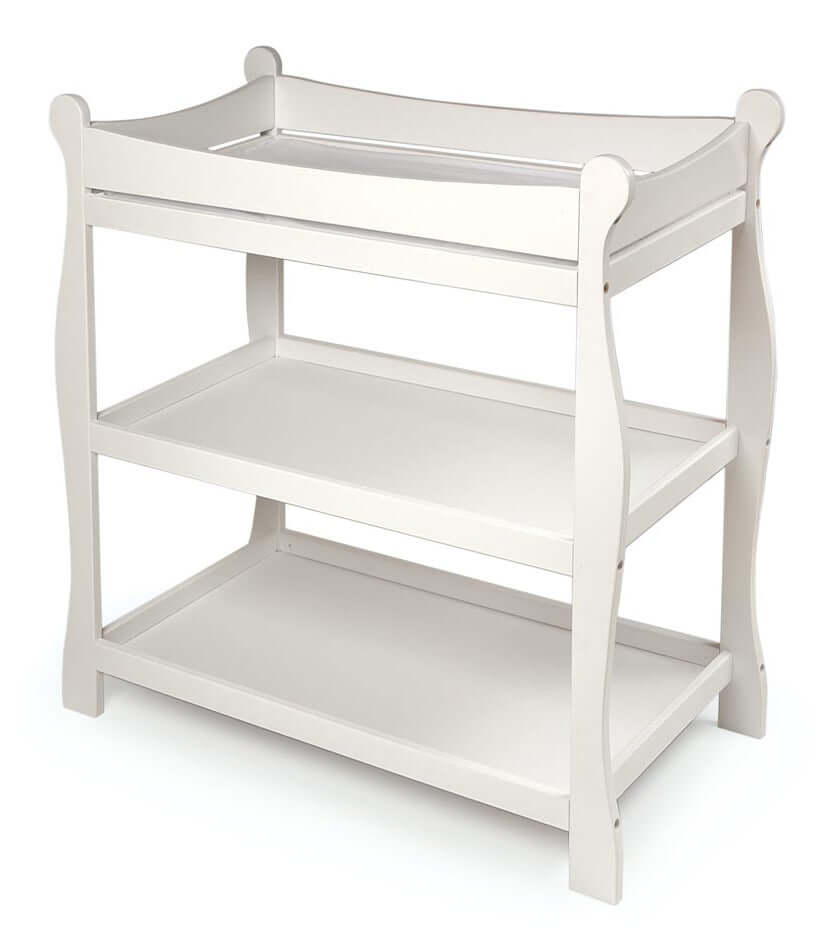 Sleigh Style Baby Changing Table - Inclined Side View of Sleigh Style Baby Changing Table White