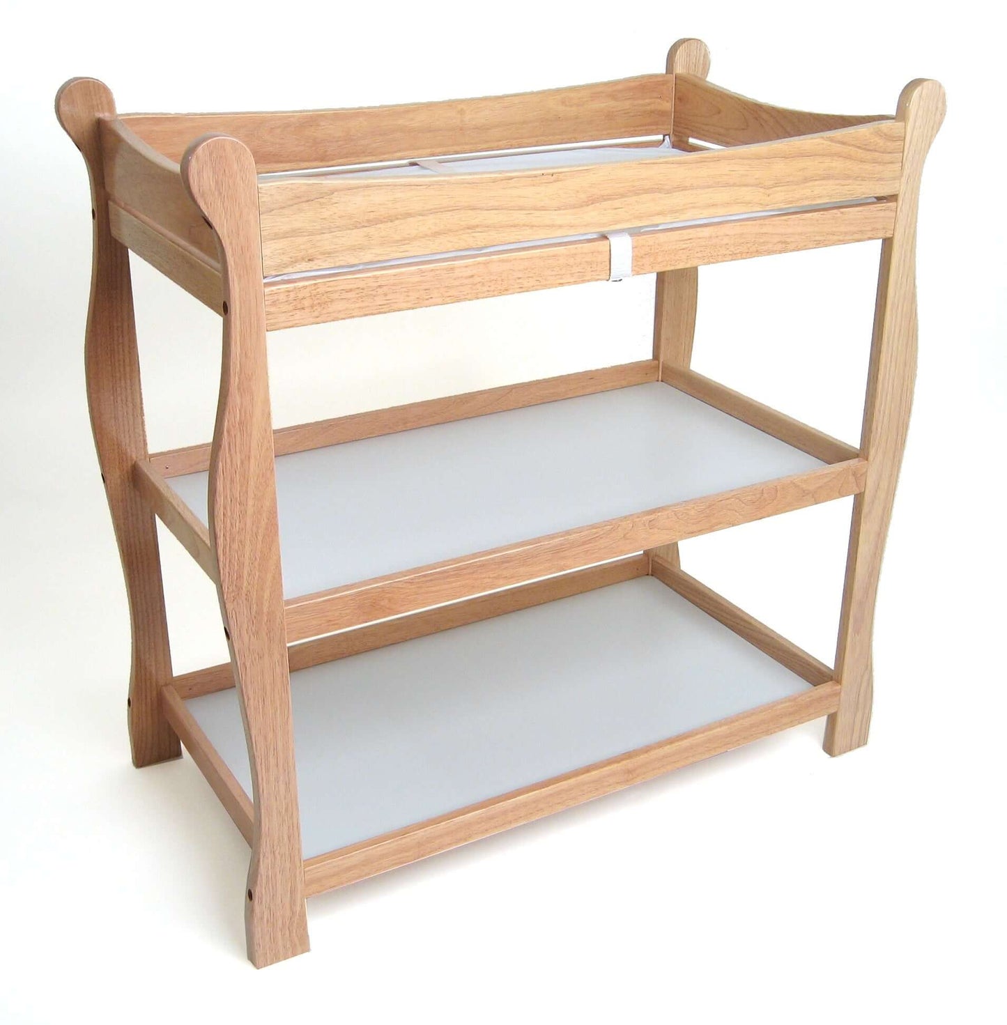 Sleigh Style Baby Changing Table - Inclined Side View of Sleigh Style Baby Changing Table Natural