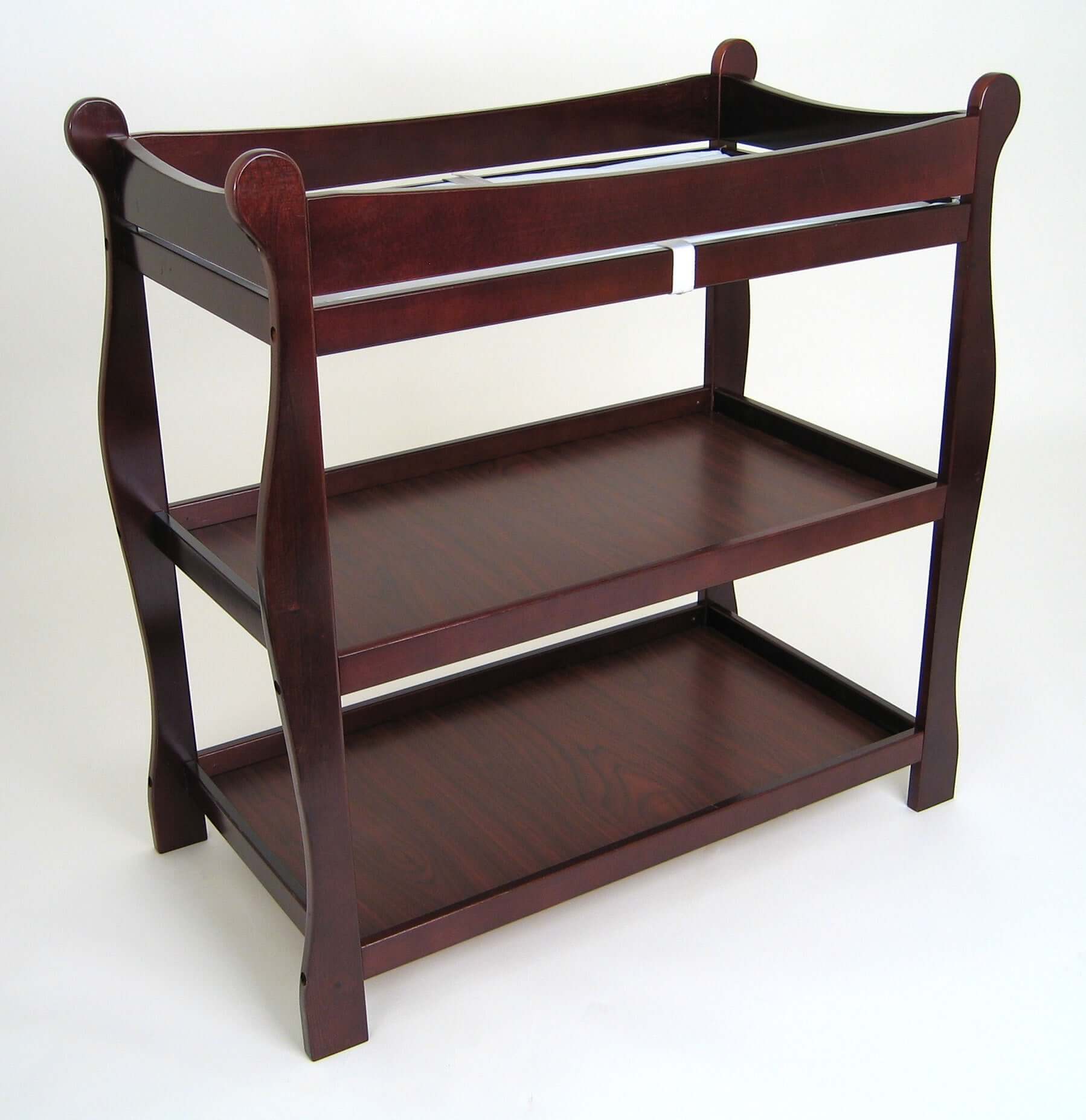 Sleigh Style Baby Changing Table - Inclined Side View of Sleigh Style Baby Changing Table Cherry