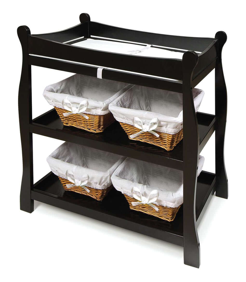 Sleigh Style Baby Changing Table - Inclined Side View of Sleigh Style Baby Changing Table Black In Usage