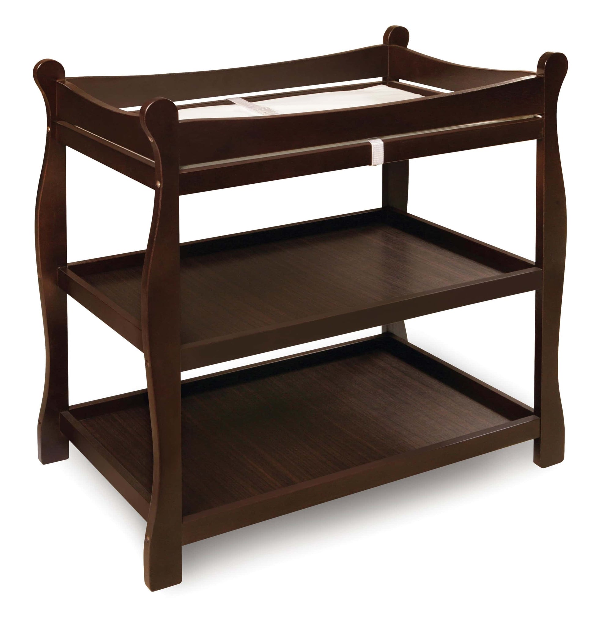 Sleigh Style Baby Changing Table - Inclined Side View of Sleigh Style Baby Changing Table Espresso