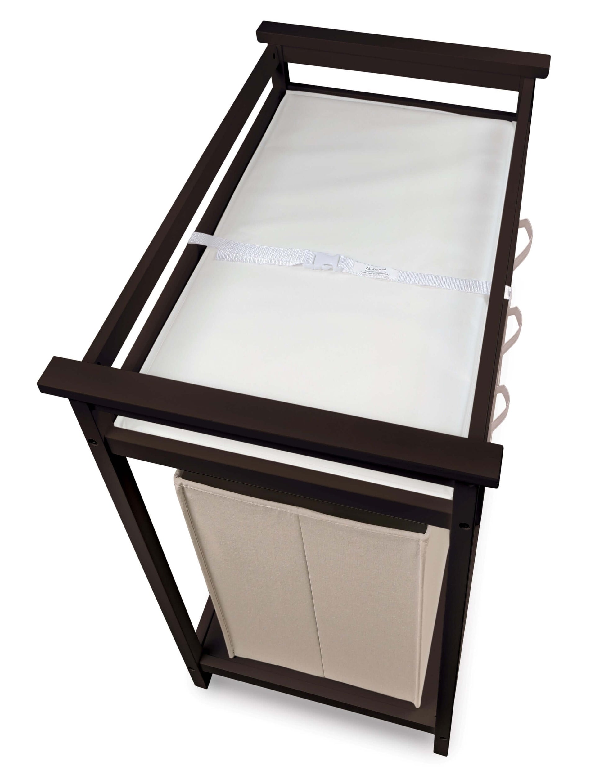 Modern Baby Changing Table with Hamper and 3 Baskets - Top Inclined Side View of Modern Baby Changing Table with Hamper and 3 Baskets Cherry