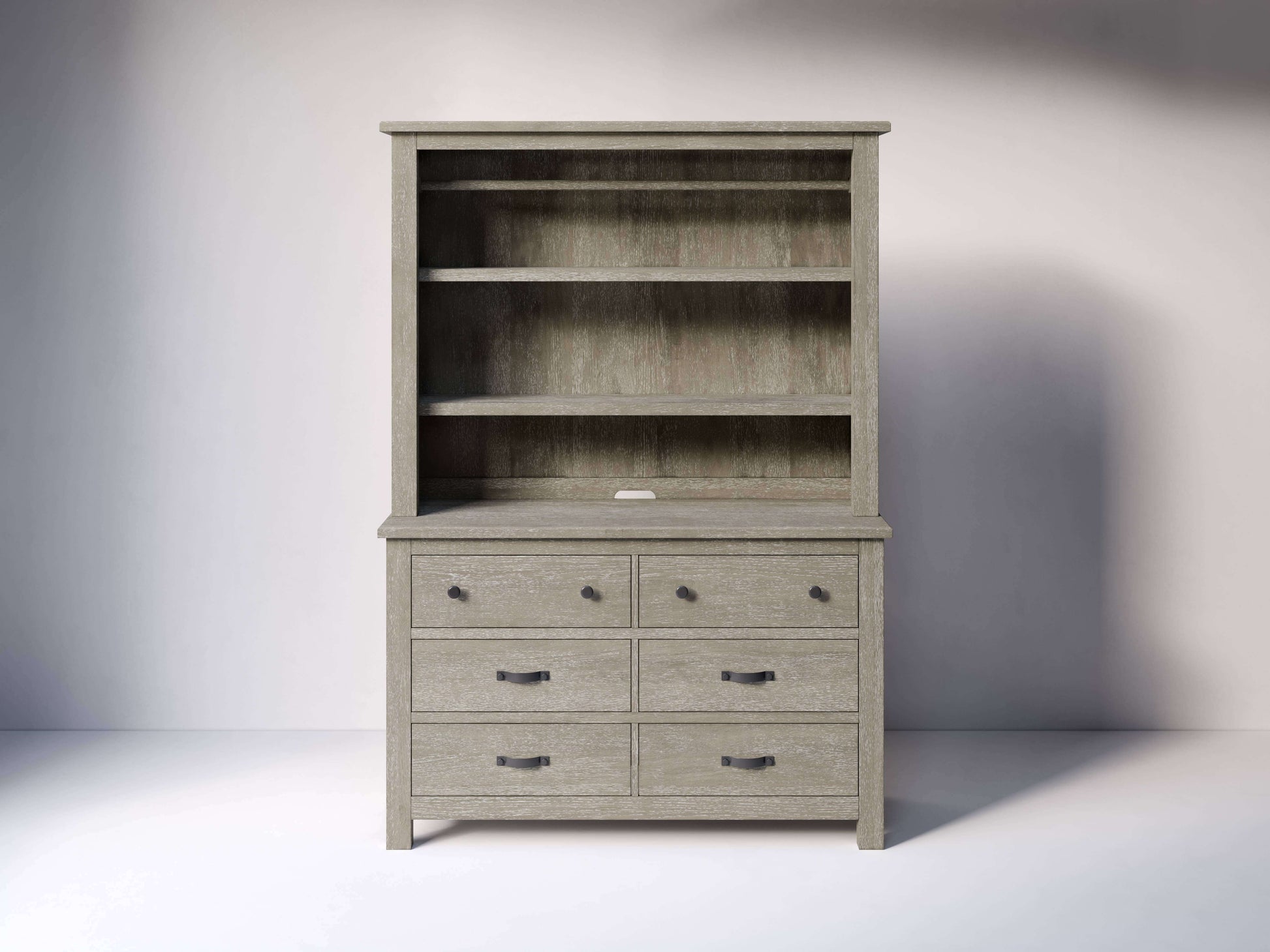Relic Hutch/Bookcase- Front View of Hutch/Bookcase Fossil on Top of Double Dresser
