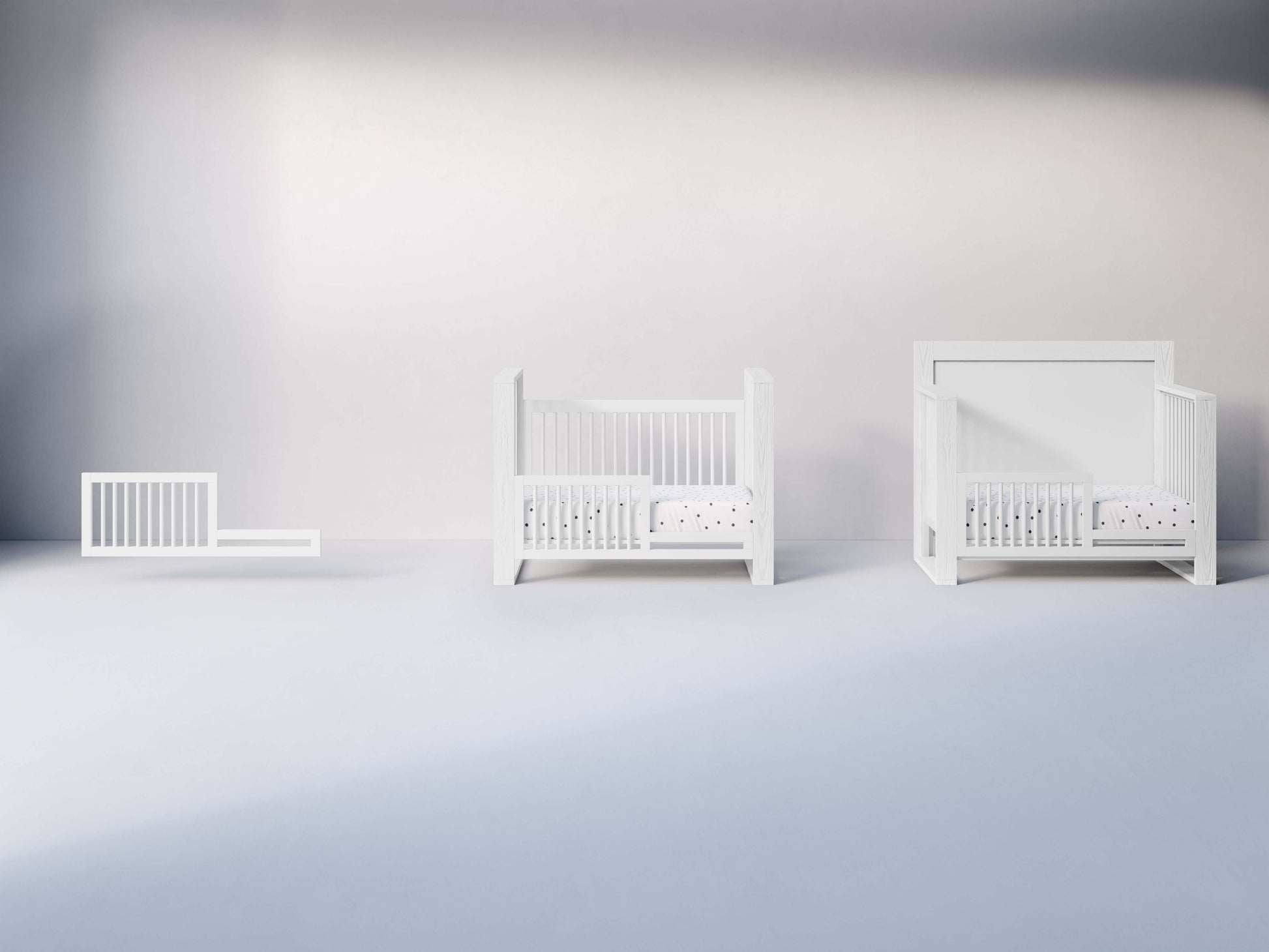 True Toddler Bed Conversion Kit - Front View of Toddler Bed Conversion Kit Snow White Installed in Crib