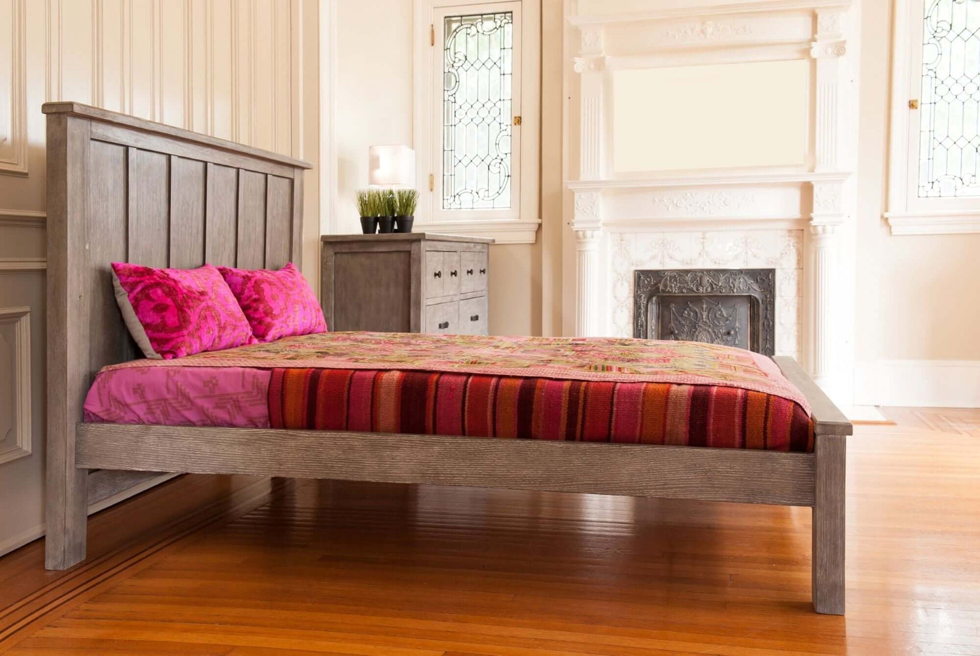 Relic Adult Bed Rail Conversion Kit- Lifestyle Image Side View of Adult Full Size Bed Fossil