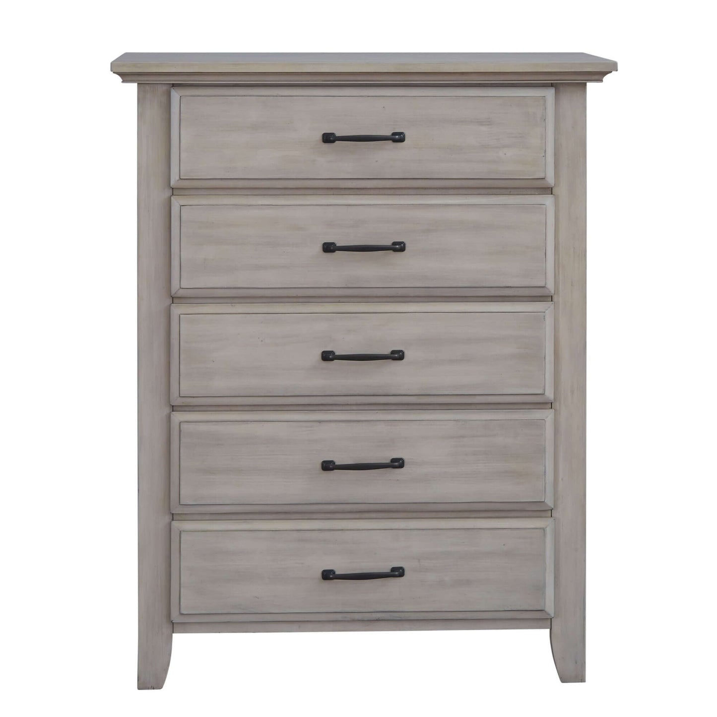 Chandler 5 Drawer Chest - Front View of Chandler 5 Drawer Chest Stone Wash