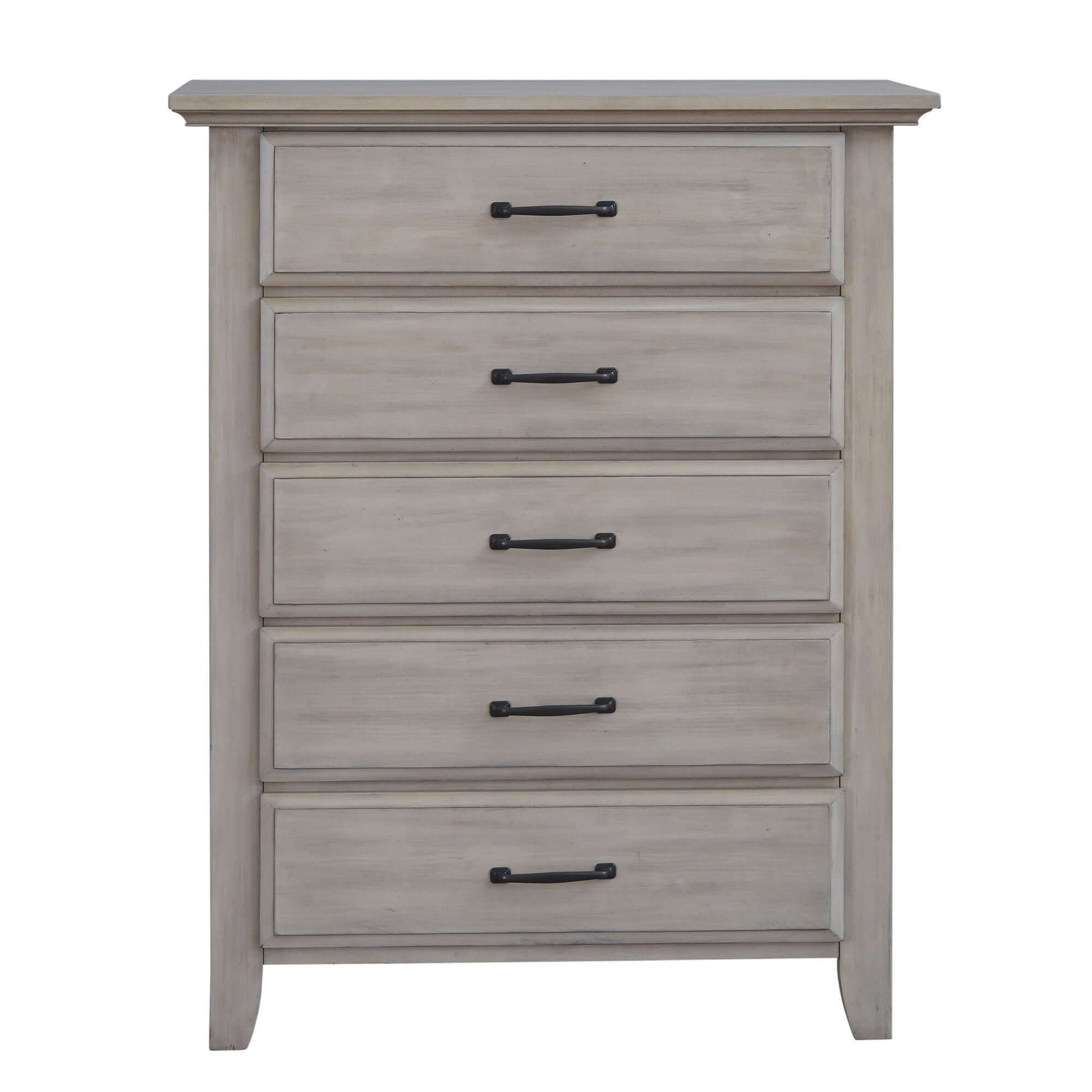 Chandler 5 Drawer Chest - Front View of Chandler 5 Drawer Chest Stone Wash