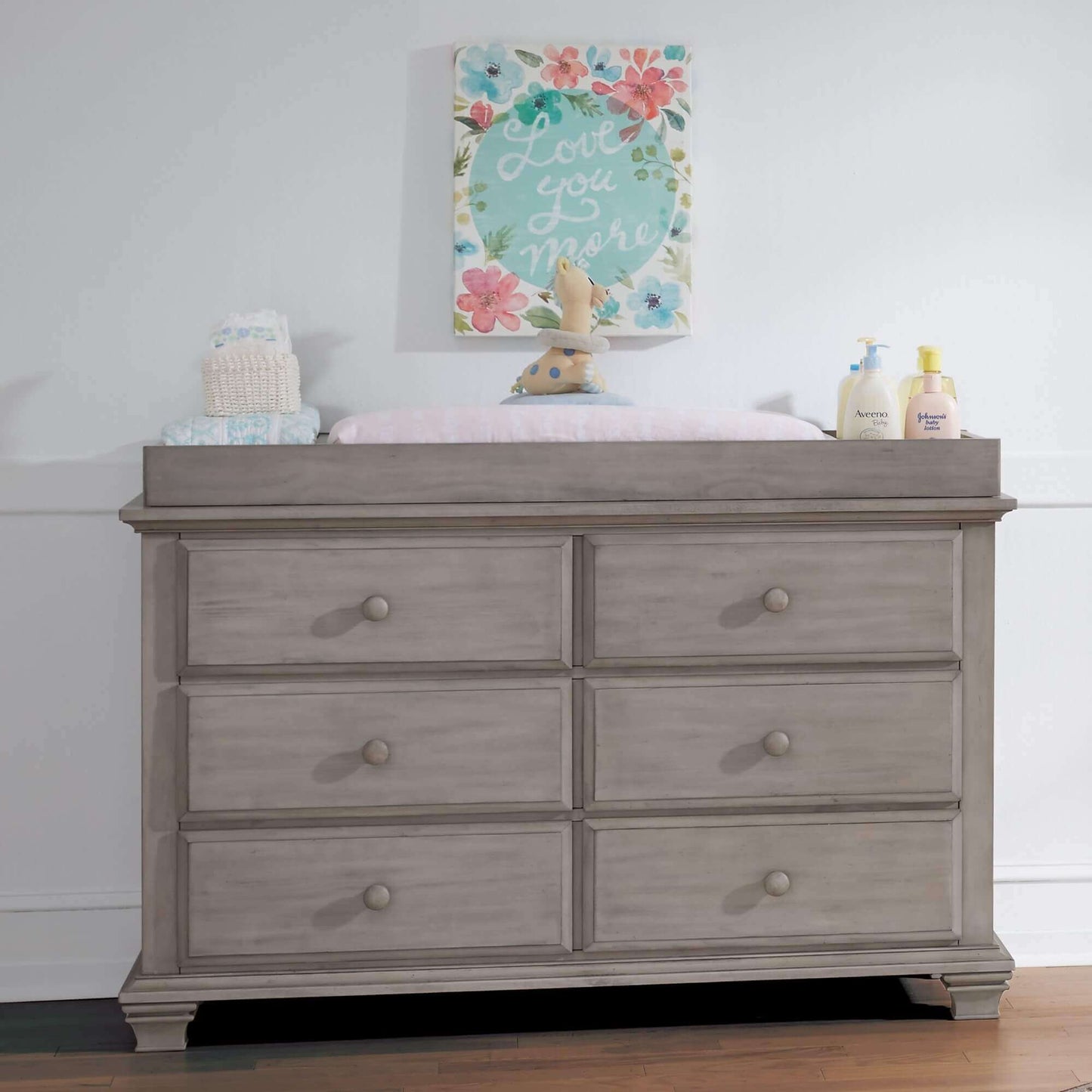 Kenilworth 6 Drawer Dresser - Lifestyle Image Front View of Kenilworth 6 Drawer Dresser Stone Wash