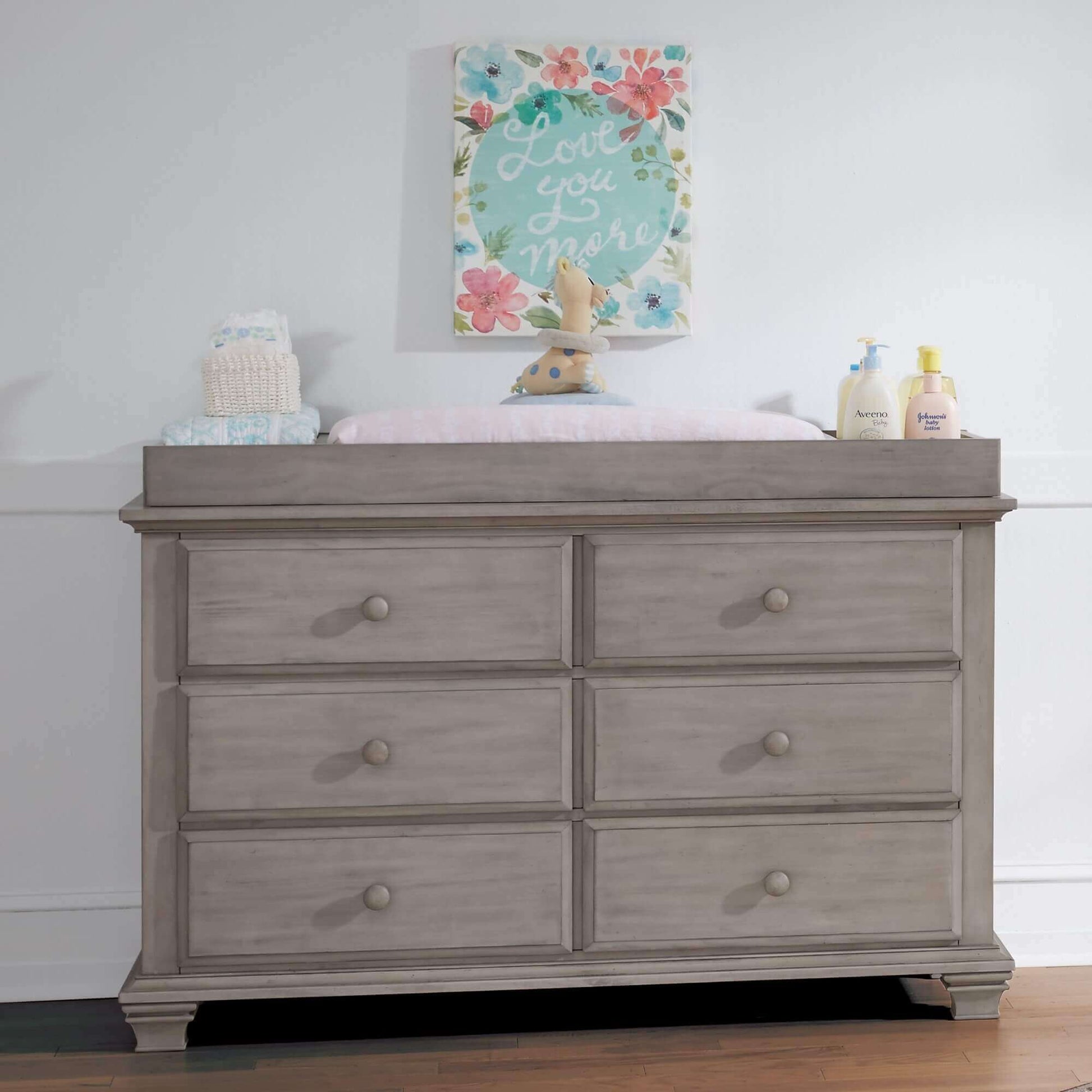 Kenilworth 6 Drawer Dresser - Lifestyle Image Front View of Kenilworth 6 Drawer Dresser Stone Wash