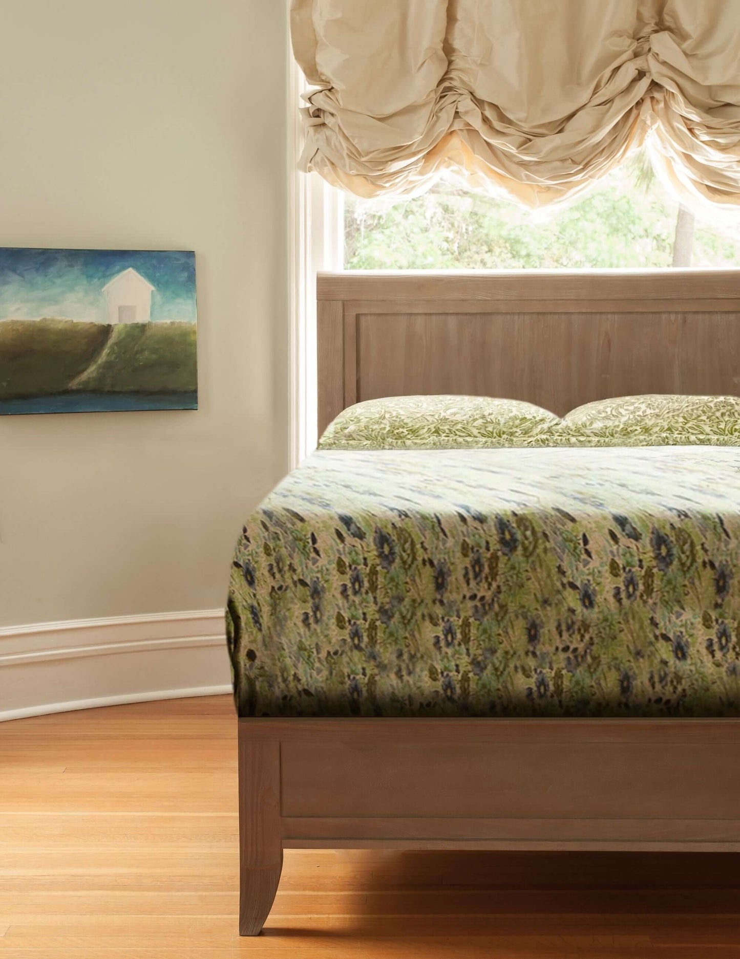 Cameo Sleigh 4-in-1 Convertible Crib - Zoomed Lifestyle Image Front View of Sleigh Toddler Bed Toast