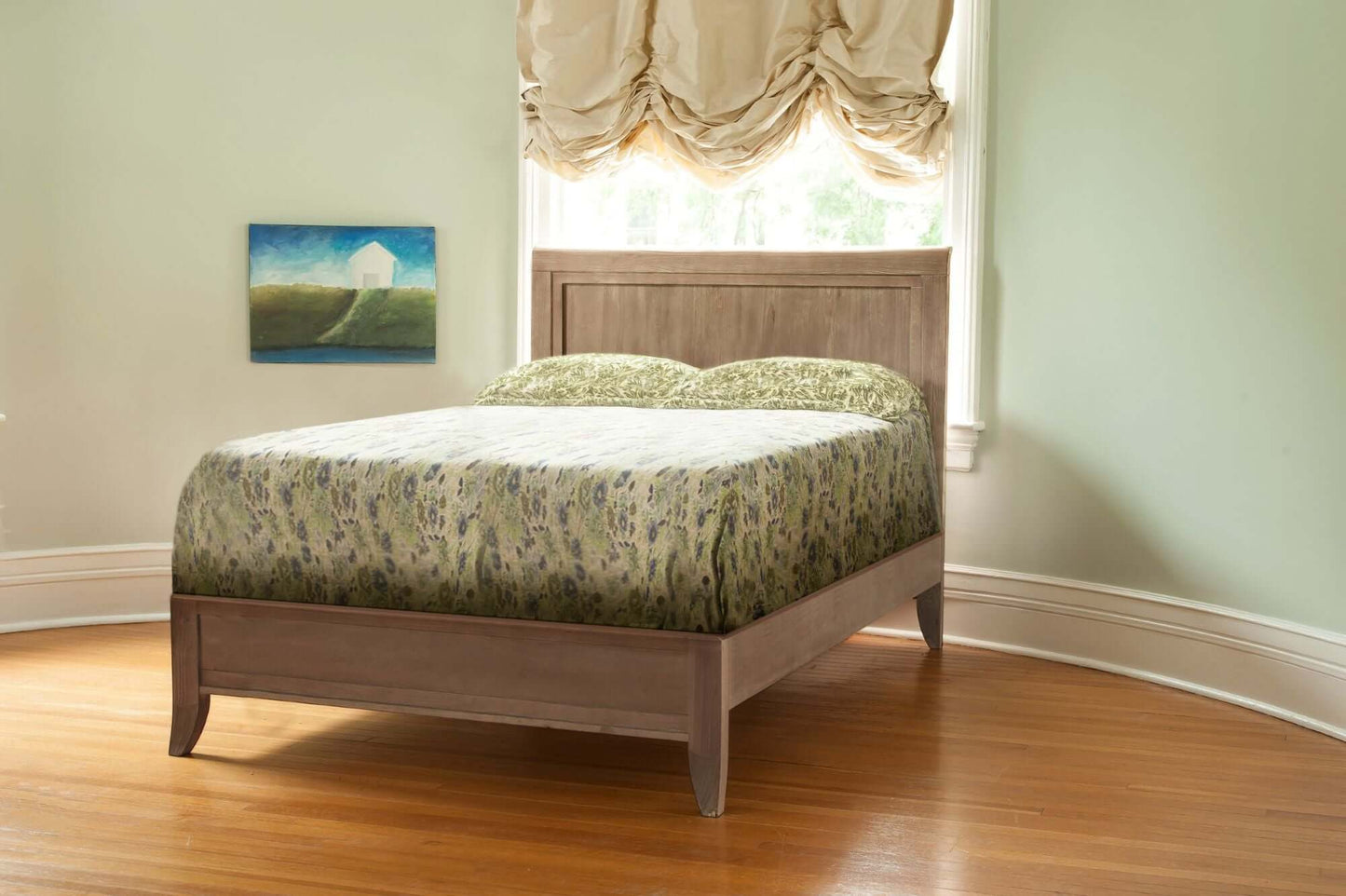 Cameo Sleigh 4-in-1 Convertible Crib - Lifestyle Image Side View of Sleigh Toddler Bed Toast