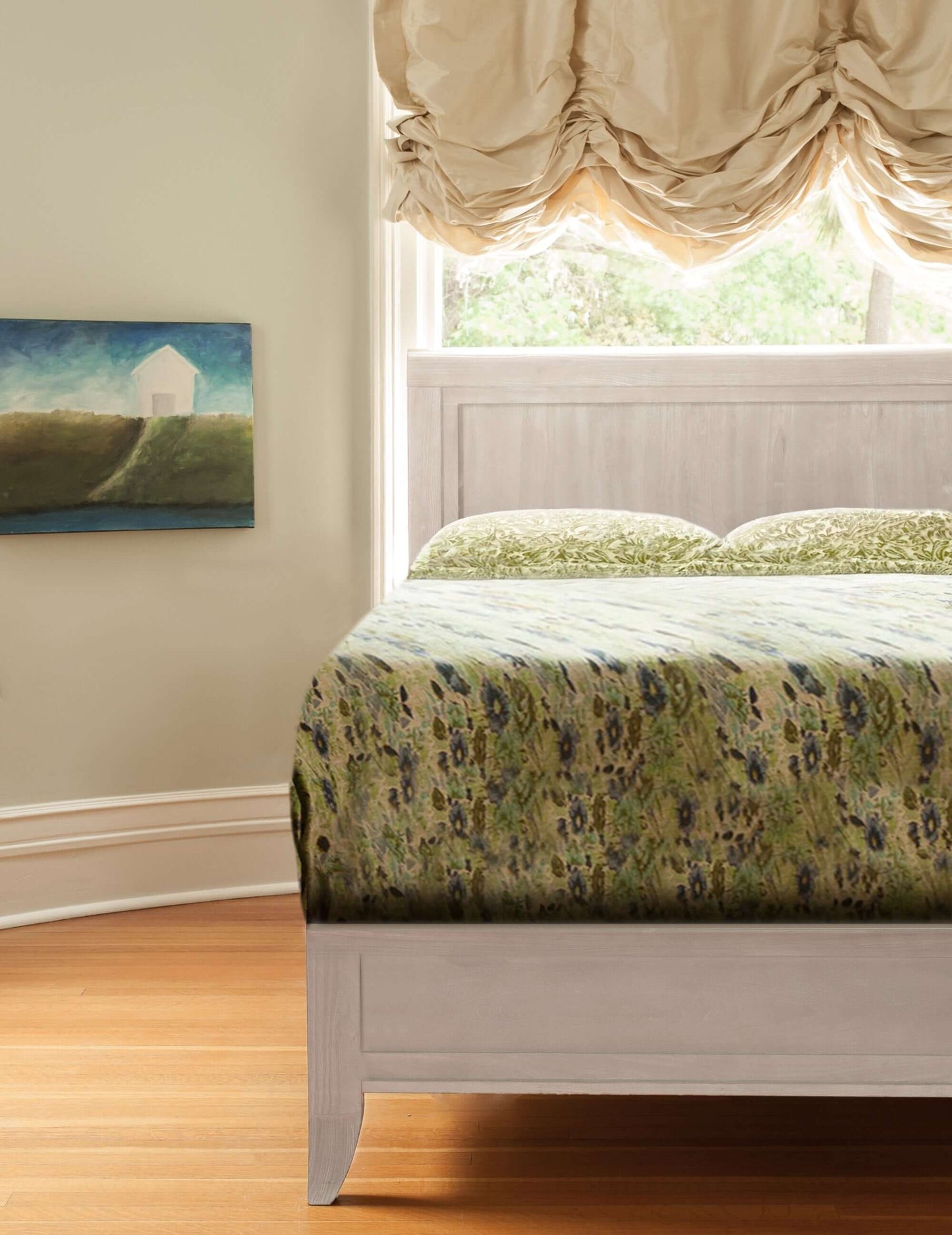 Cameo Sleigh 4-in-1 Convertible Crib - Zoomed Lifestyle Image Front View of Sleigh Toddler Bed Steam