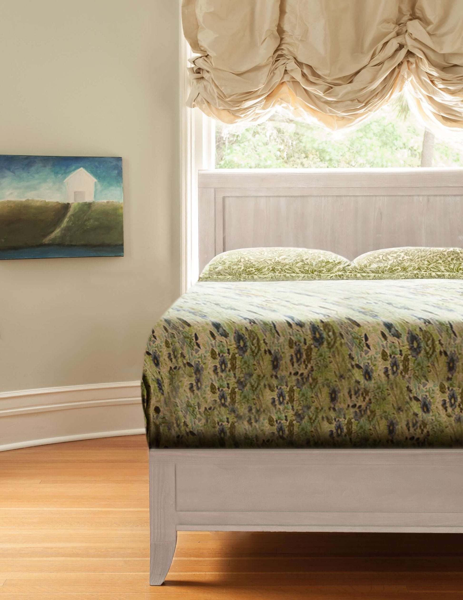 Cameo Sleigh 4-in-1 Convertible Crib - Zoomed Lifestyle Image Front View of Sleigh Toddler Bed Steam