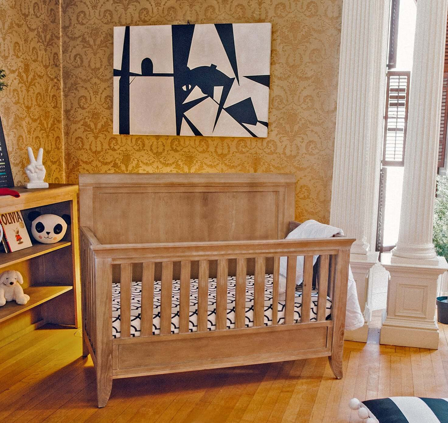Cameo Sleigh 4-in-1 Convertible Crib - Lifestyle Image Side View of Sleigh 4-in-1 Convertible Crib Toast-1