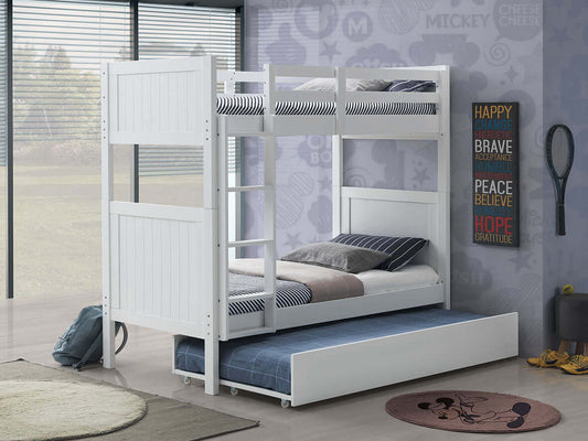 Bunk Bed - Model 2022 - Lifestyle Image Inclined Side View of Bunk Bed Model 2022 White with Guard Rail