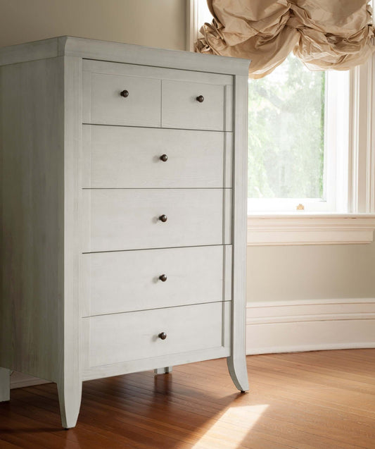 Cameo Tall 5 Drawer Chest - Lifestyle Image Side View of Cameo Tall 5 Drawer Chest Steam