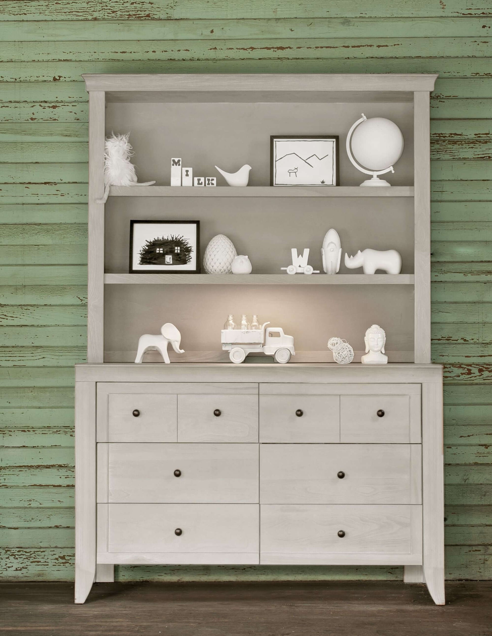 Cameo 6 Drawer Double Dresser - Lifestyle Image Front View of Cameo 6 Drawer Double Dresser Steam with Hutch on Top