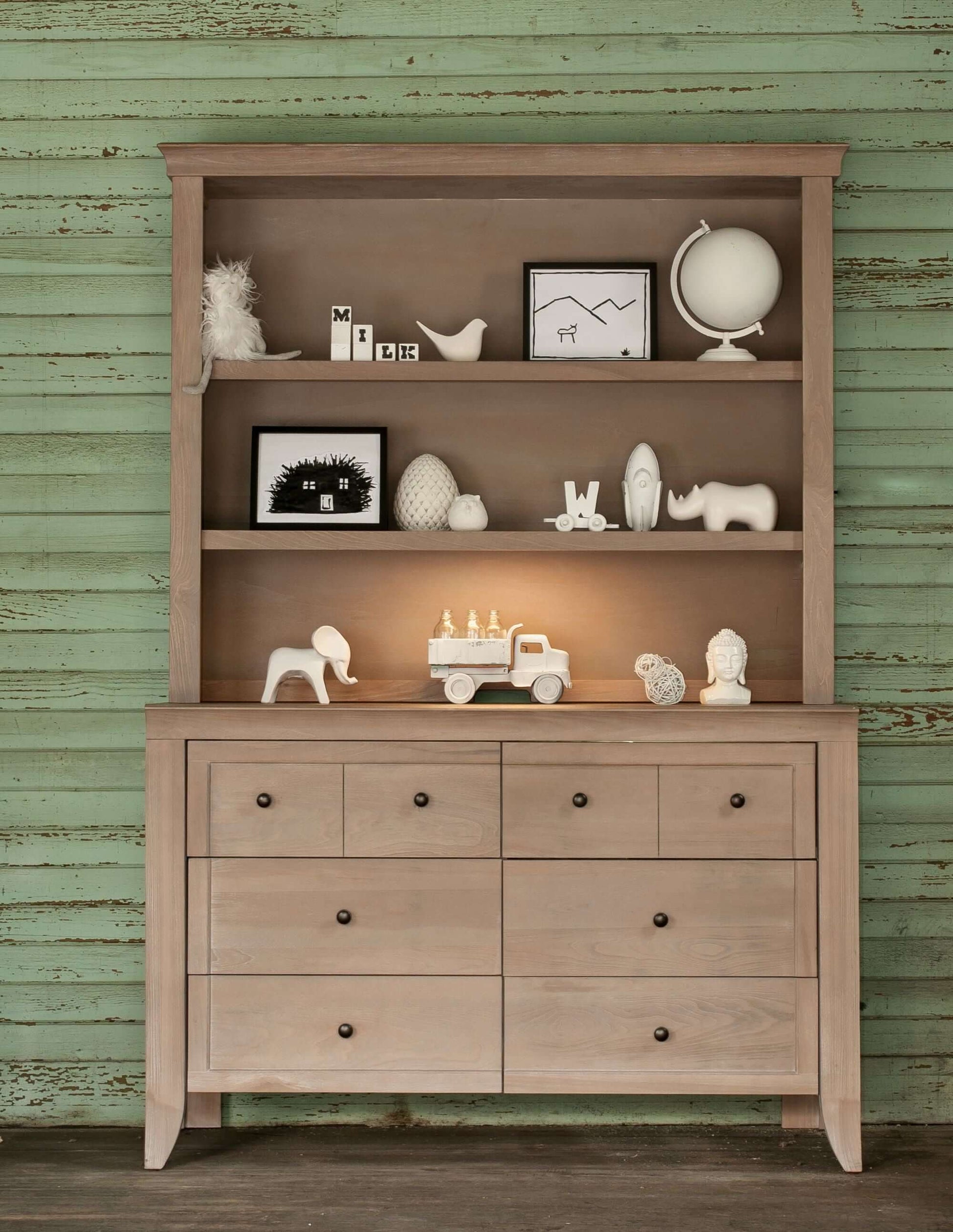 Cameo 6 Drawer Double Dresser - Lifestyle Image Front View of Cameo 6 Drawer Double Dresser Toast  with Hutch on Top