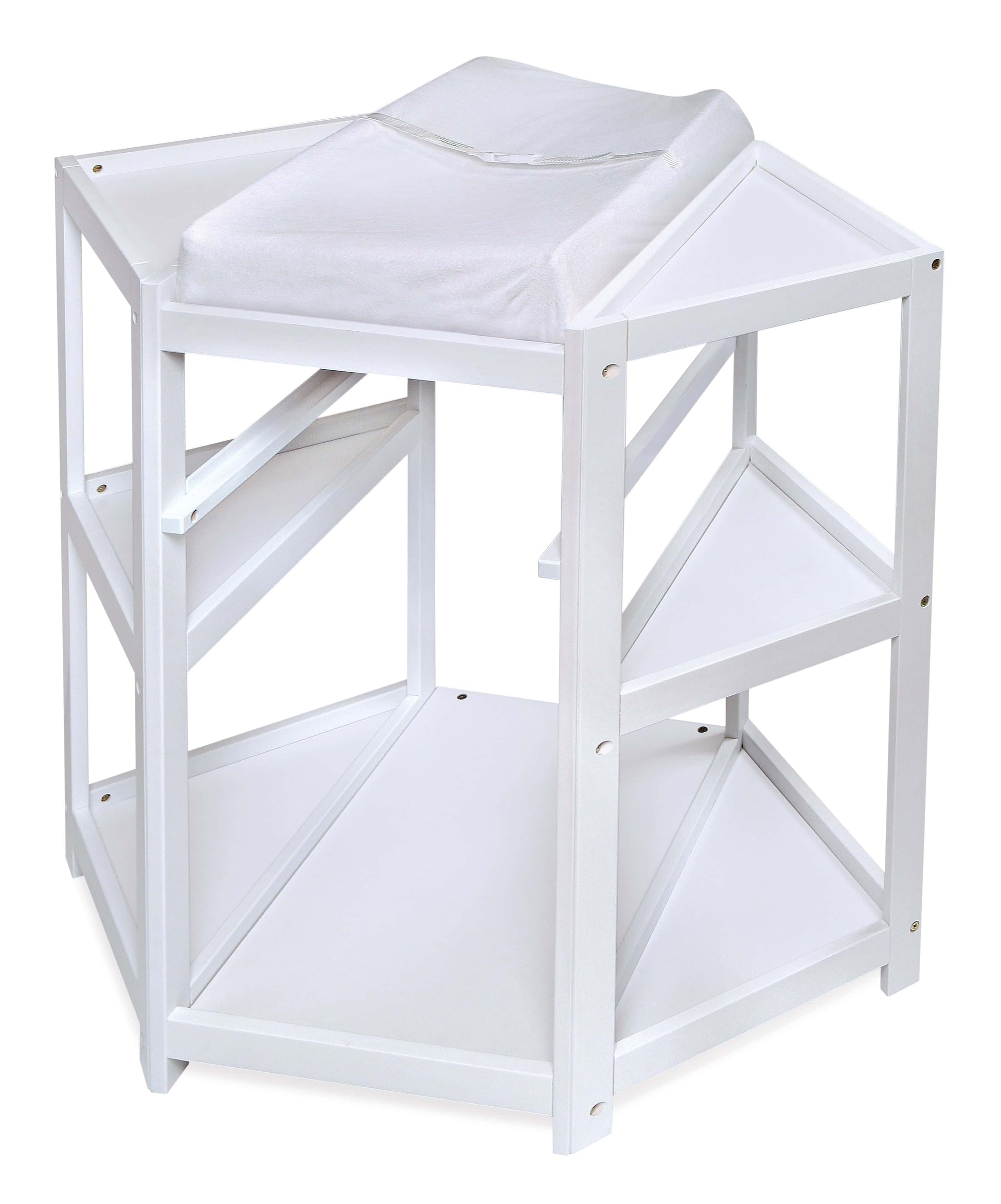 Diaper Corner Baby Changing Table with Hamper and Basket - Inclined Front View of Diaper Corner Baby Changing Table without Hamper and Basket White