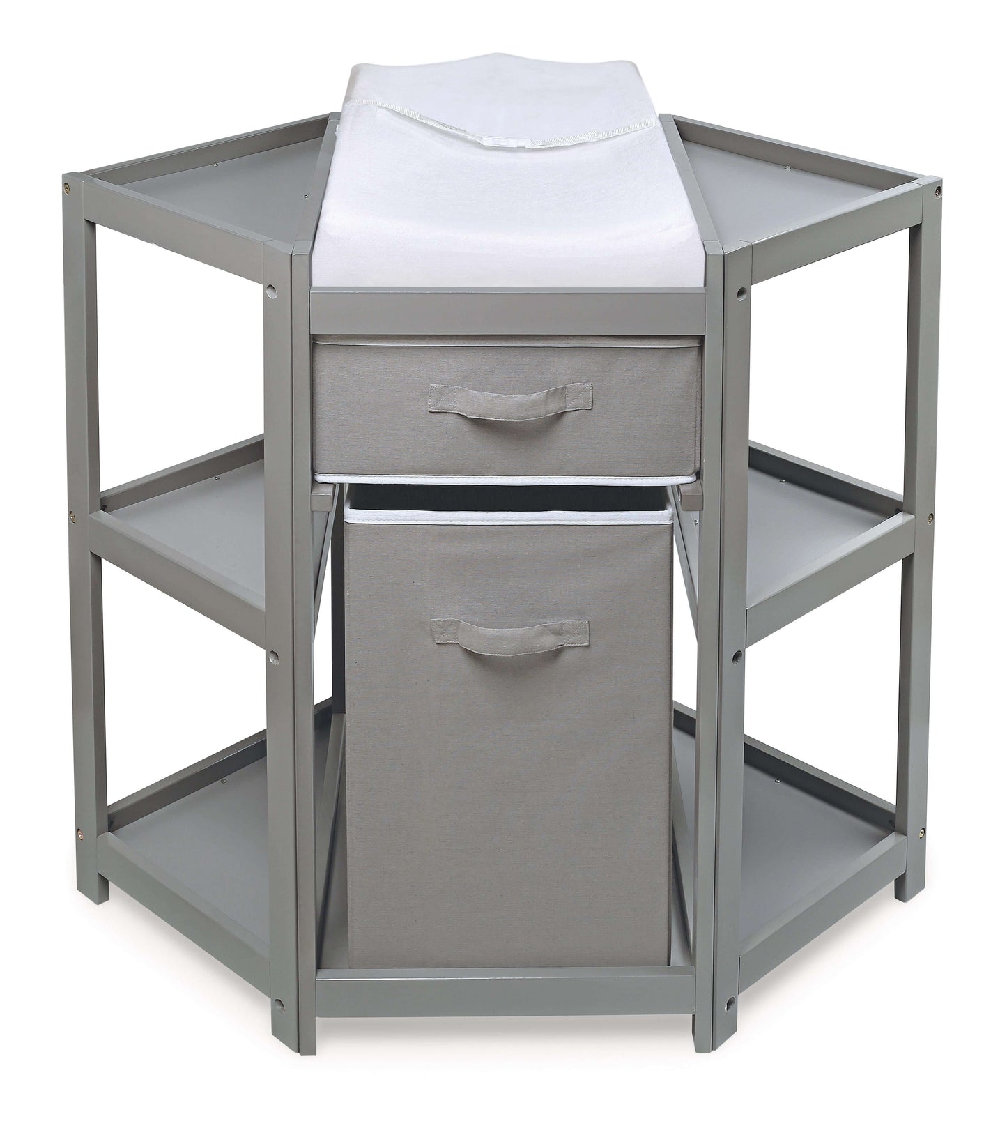 Diaper Corner Baby Changing Table with Hamper and Basket - Front View of Diaper Corner Baby Changing Table with Hamper and Basket Multi Tone Gray