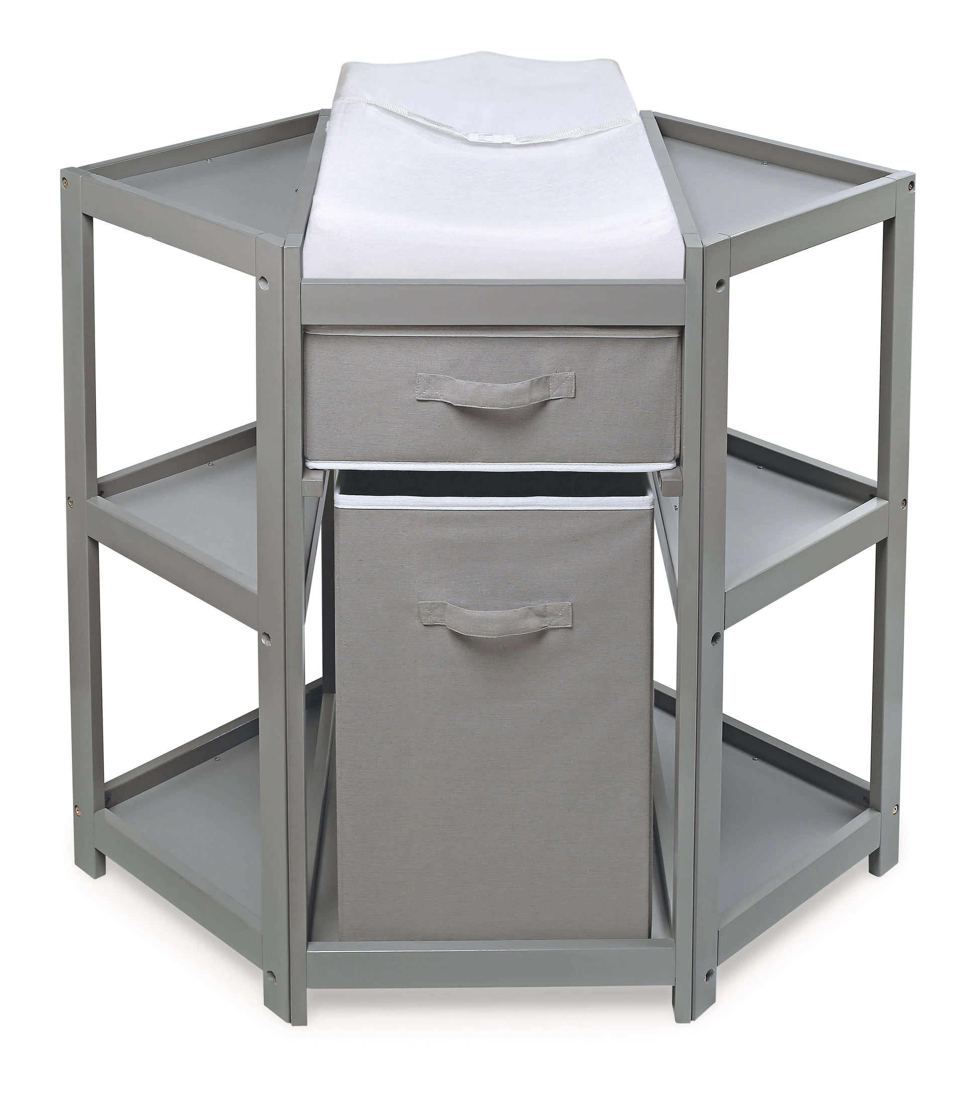 Diaper Corner Baby Changing Table with Hamper and Basket - Front View of Diaper Corner Baby Changing Table with Hamper and Basket Multi Tone Gray