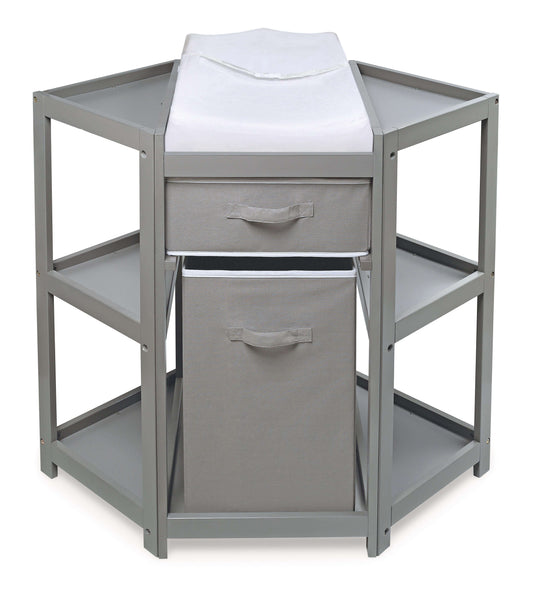 Diaper Corner Baby Changing Table with Hamper and Basket - Front View of Diaper Corner Baby Changing Table with Hamper and Basket Multi Tone Gray