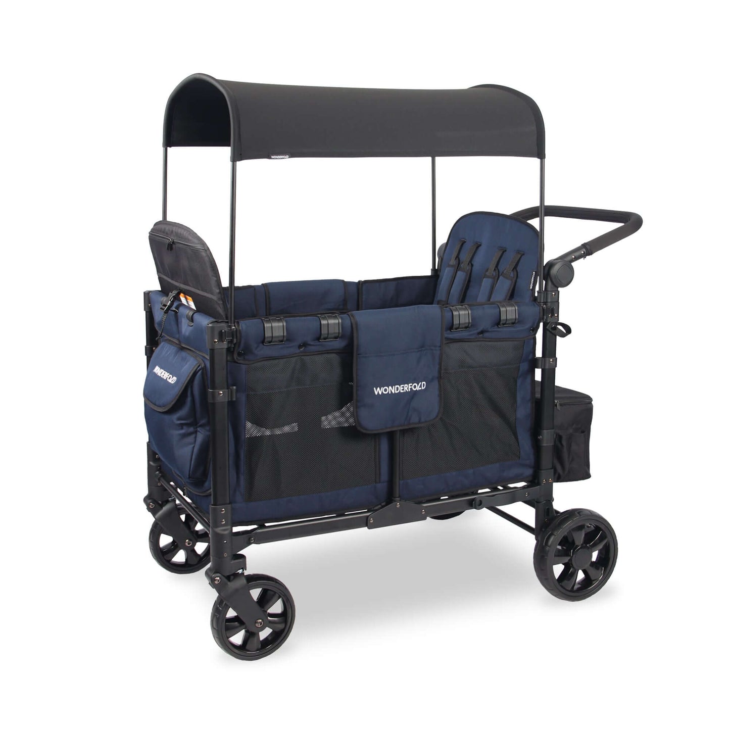 W4 Elite Quad Stroller Wagon - Inclined Side View of W4 Elite Quad Stroller Wagon Navy