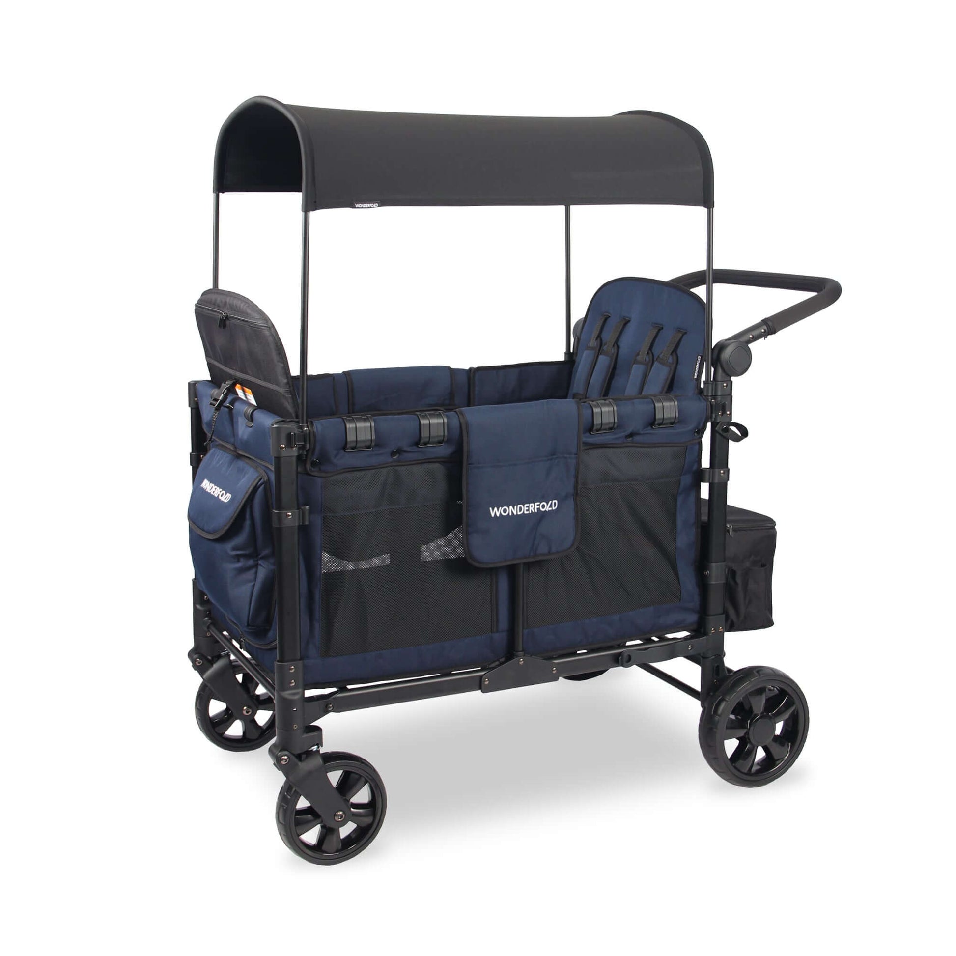 W4 Elite Quad Stroller Wagon - Inclined Side View of W4 Elite Quad Stroller Wagon Navy