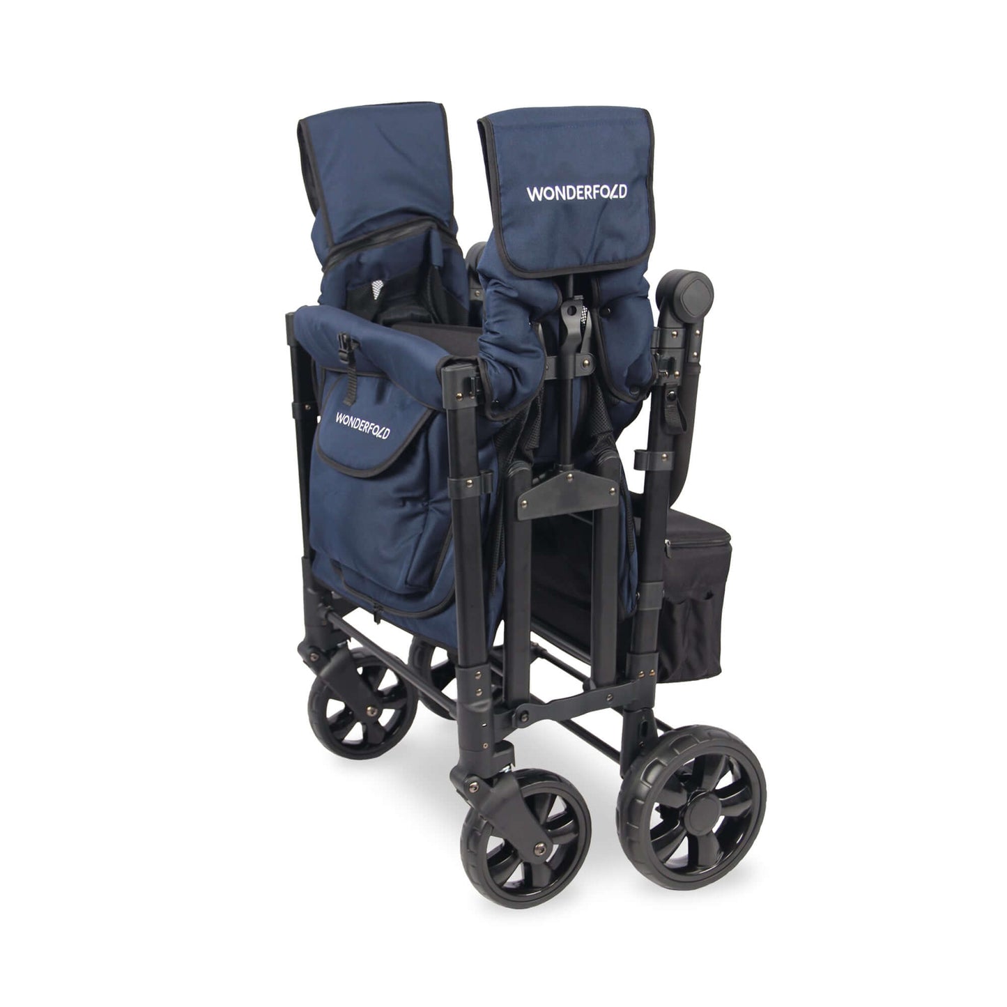 W4 Elite Quad Stroller Wagon - Inclined Side View of Folded W4 Elite Quad Stroller Wagon Navy