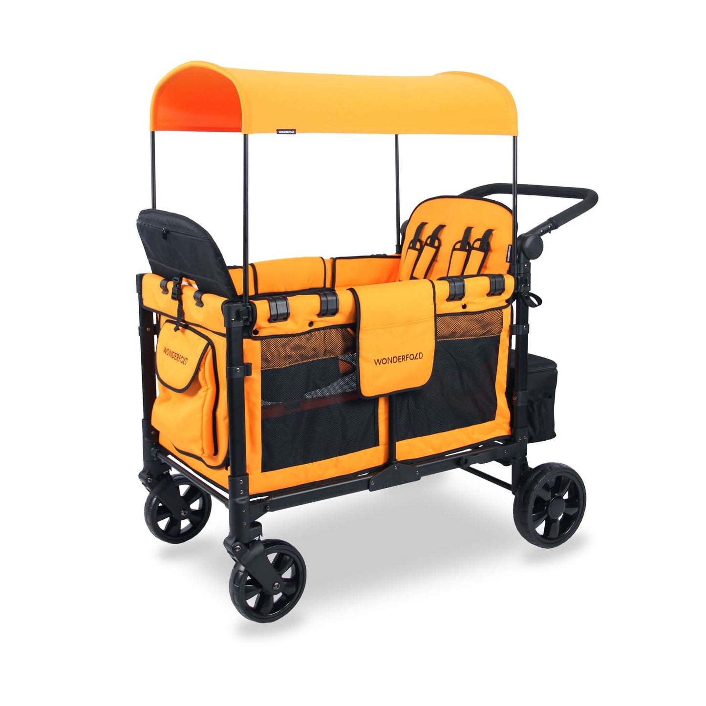 W4 Elite Quad Stroller Wagon - Inclined Side View of W4 Elite Quad Stroller Wagon Orange