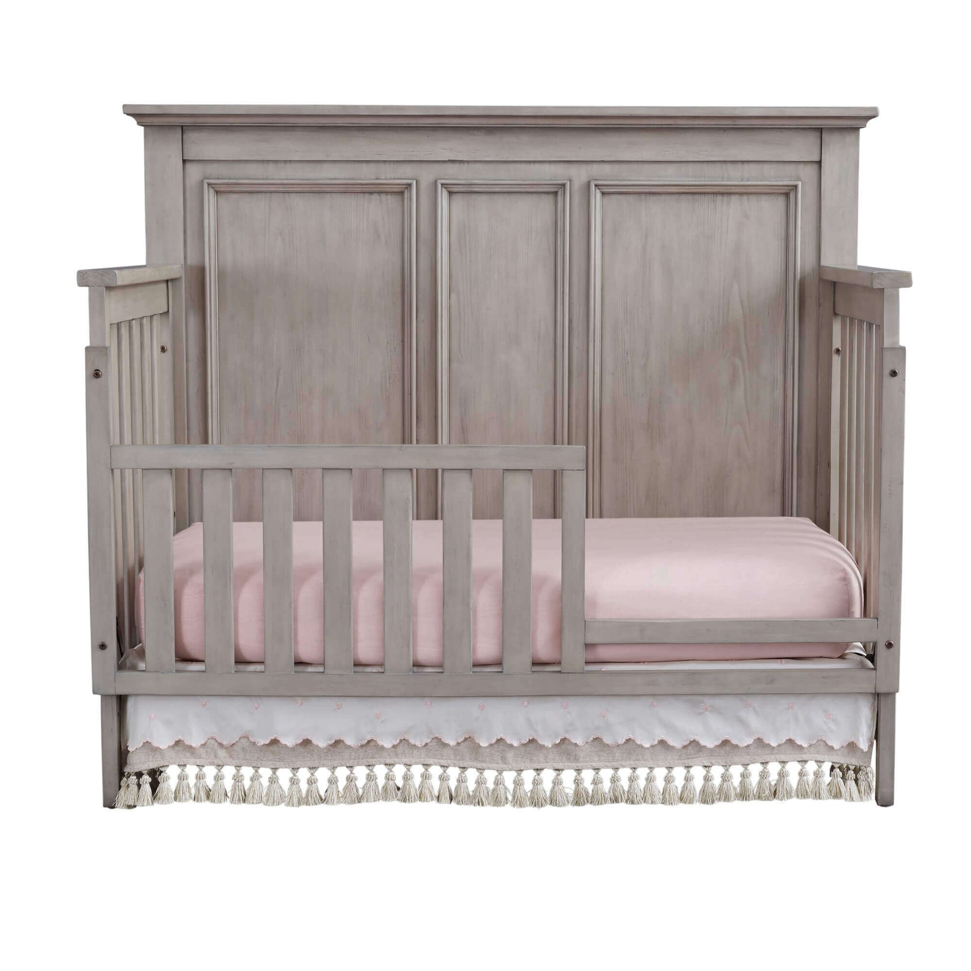 Kenilworth 4-in-1 Convertible Crib - Front View of Kenilworth 4-in-1 Convertible Crib Stone Wash with Guard Rail