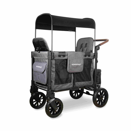 W2 Luxe Pro Double Seater Stroller Wagon - Inclined Front View of the Wagon Gray
