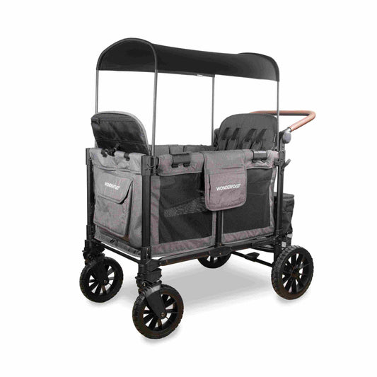 W4 Luxe Pro Quad Stroller Wagon - Inclined Front View of the Wagon Gray