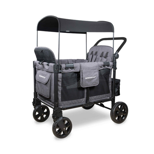 W4 Elite Pro Quad Stroller Wagon - Inclined Side View of the Wagon Gray