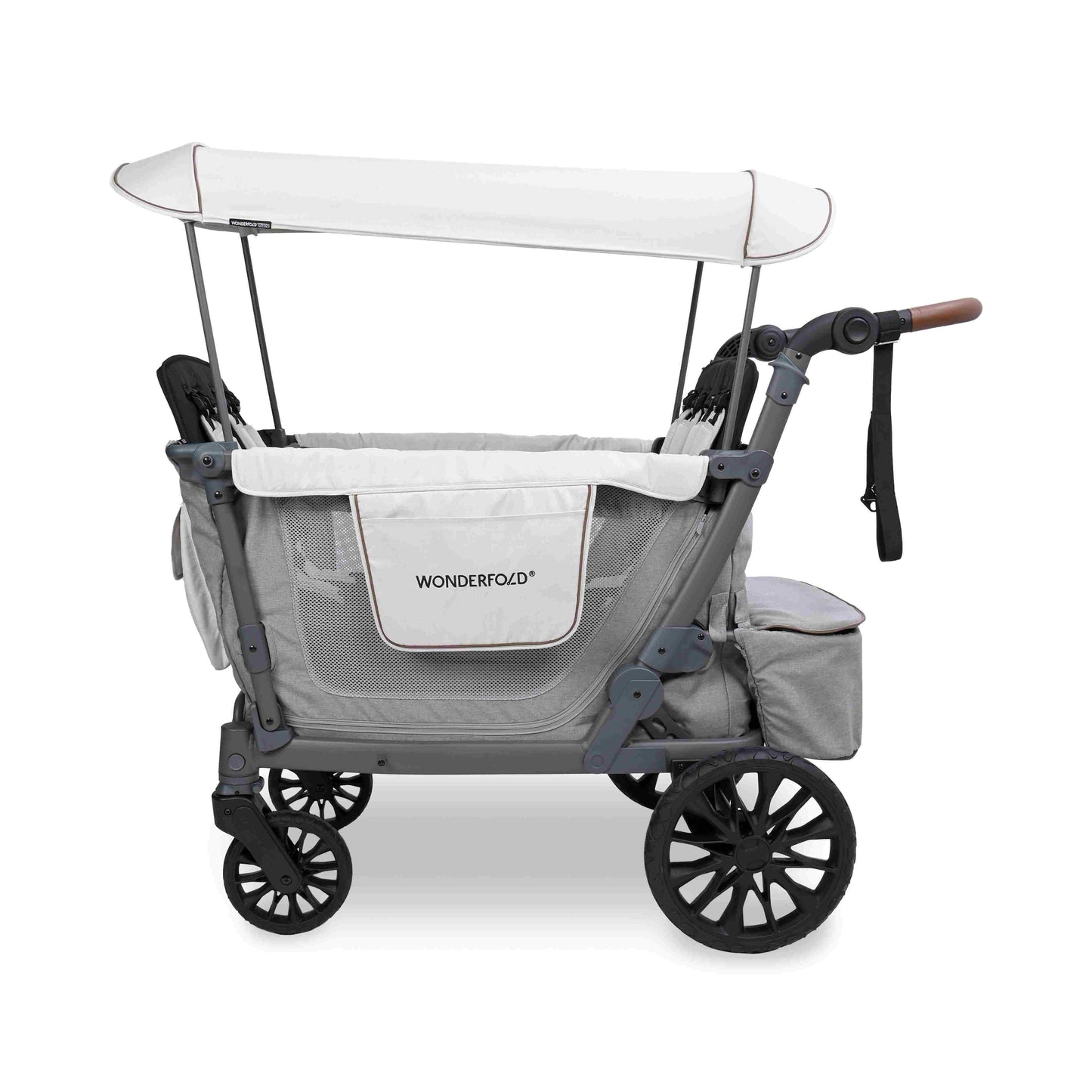 L4 Quad Stroller Wagon - Side View of L4 Quad Stroller Wagon Gray With Handle