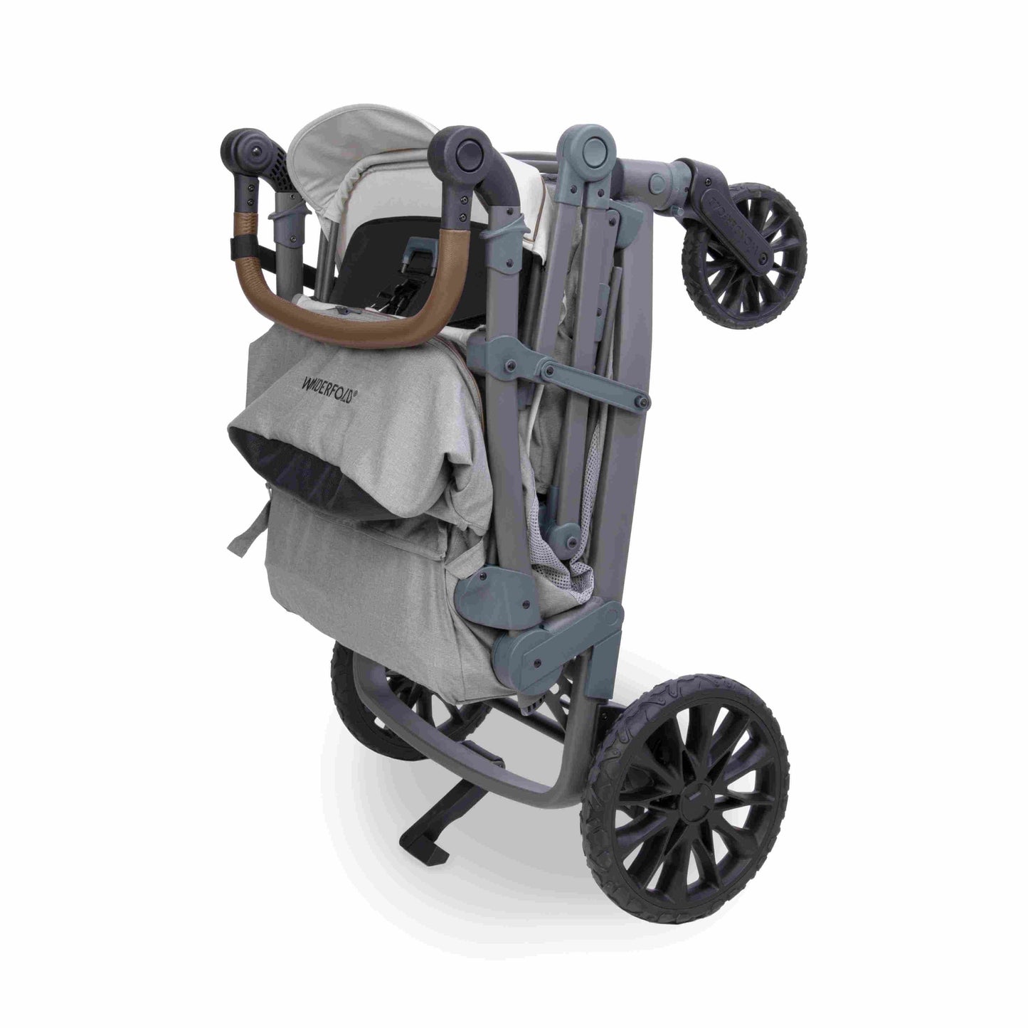 L4 Quad Stroller Wagon - Standing Folded view of L4 Quad Stroller Wagon Black With Handle