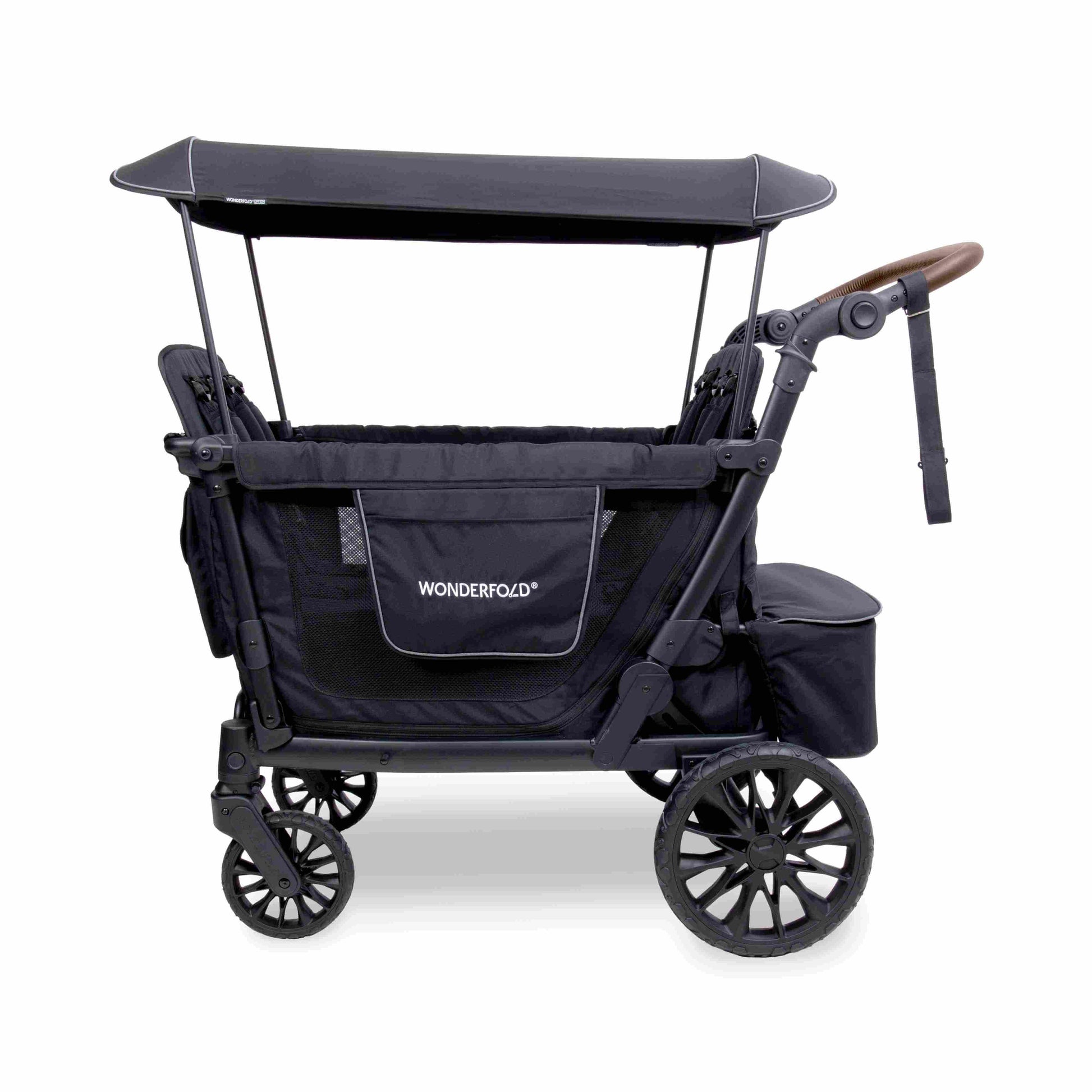 L4 Quad Stroller Wagon - Side View of L4 Quad Stroller Wagon Black With Handle